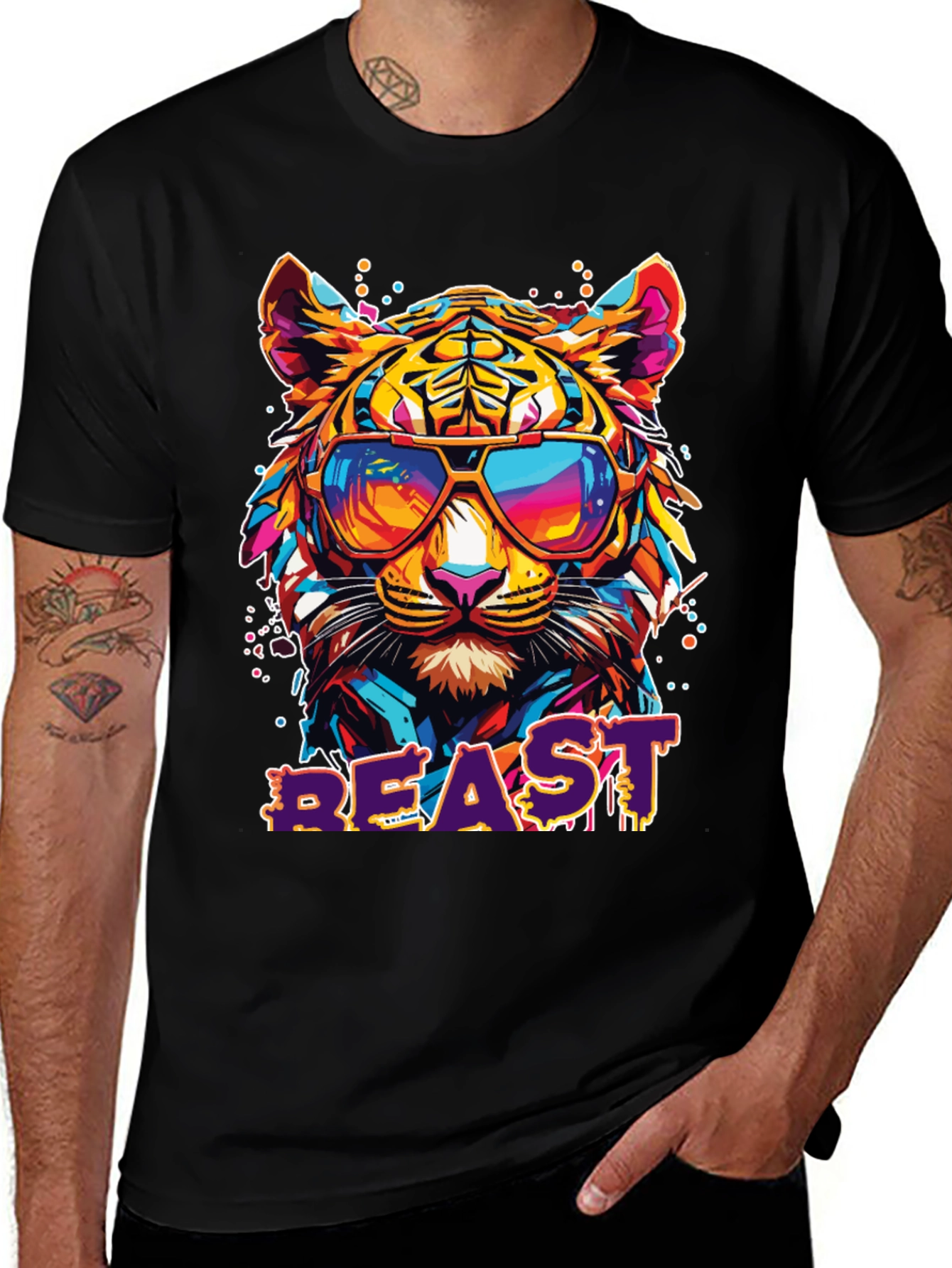 Variant 11 of Cool Beast Tiger Graphic Tee - Trendy Animal Print Shirt