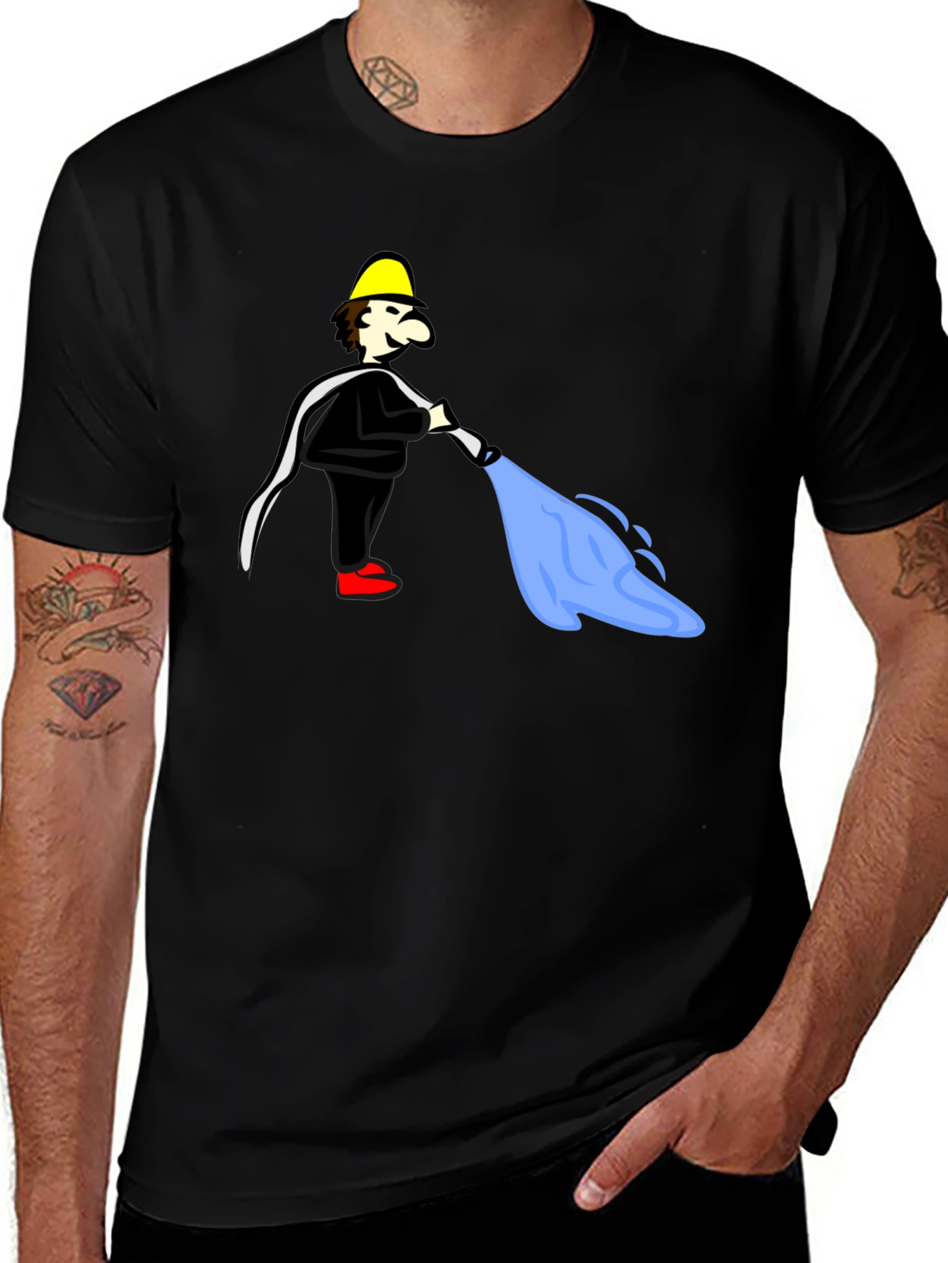Variant 25 of Cartoon Fireman Humor Black T-Shirt