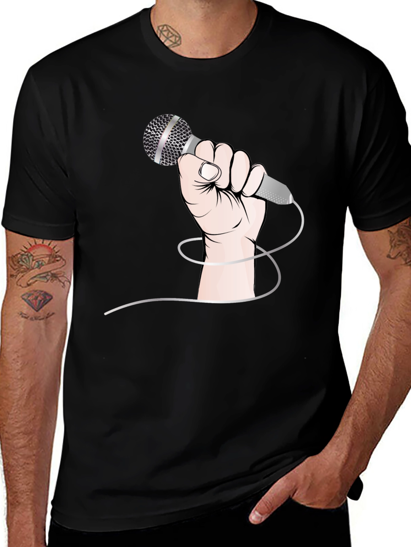 Variant 2 of Microphone Hand Graphic Tee - Black Cotton T-Shirt