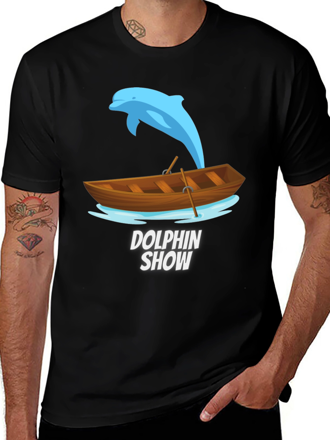 Variant 26 of Dolphin Show T-Shirt - Boat, Ocean, Aquatic Design