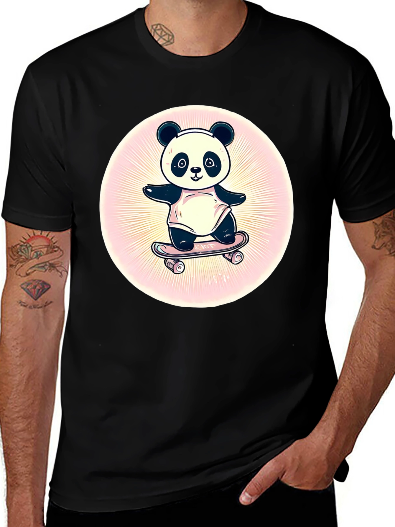 Variant 23 of Panda Skateboarder Graphic Tee - Black Cotton Blend