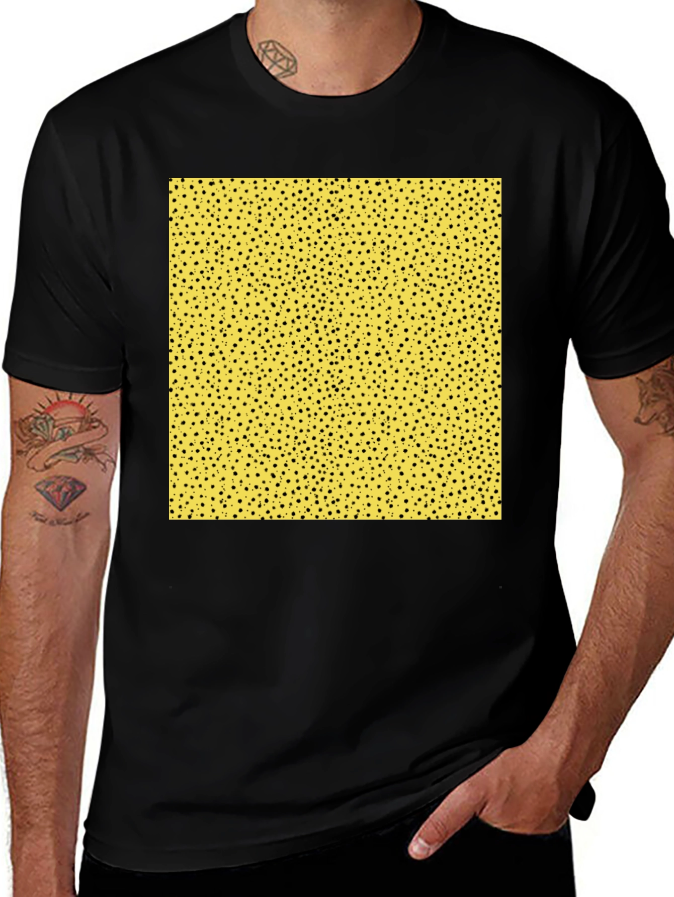 Variant 5 of Black T-Shirt with Yellow & Black Speckle Design