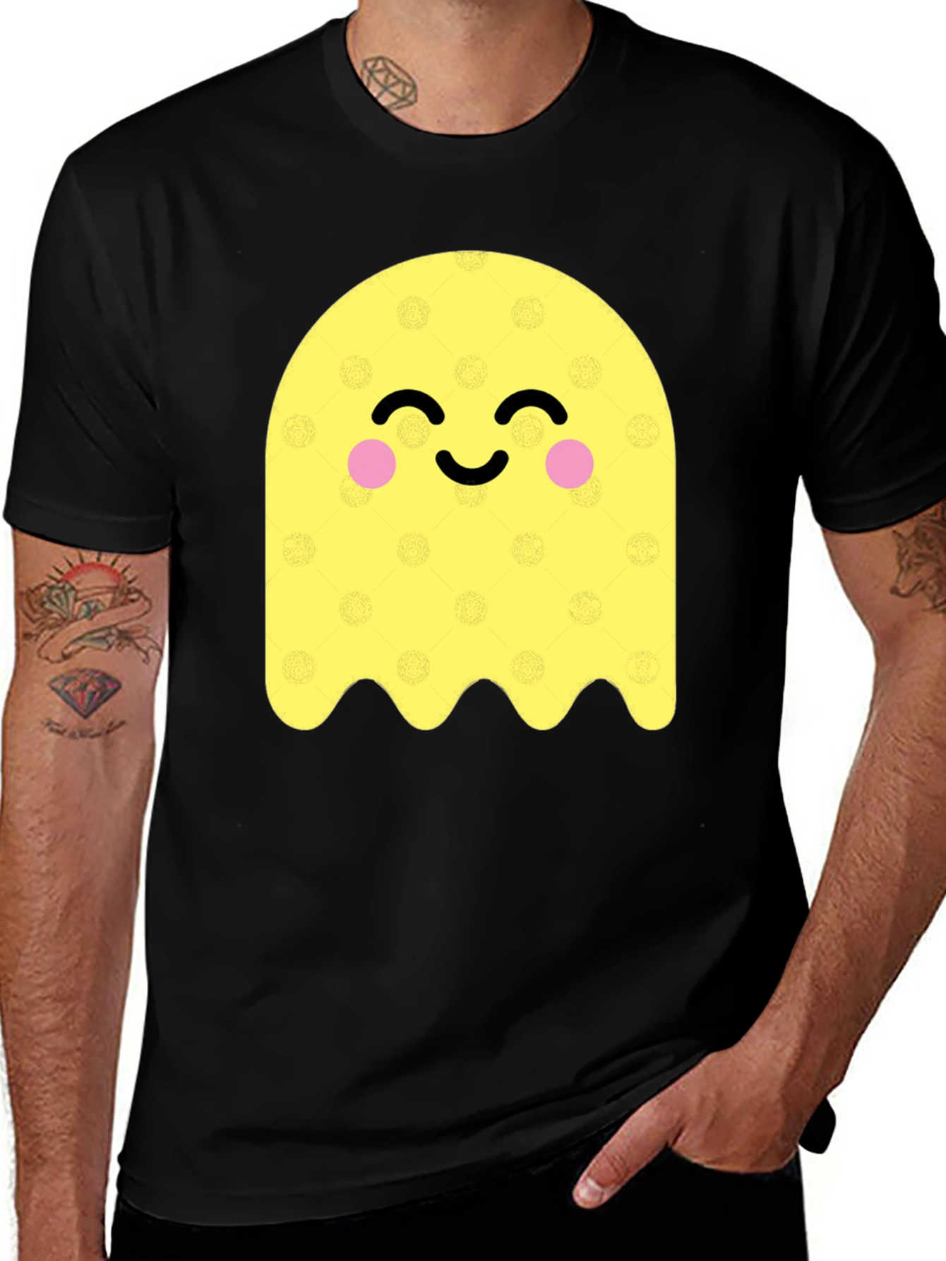Variant 25 of Cute Ghost Graphic Tee - Black Cotton Blend T-Shirt