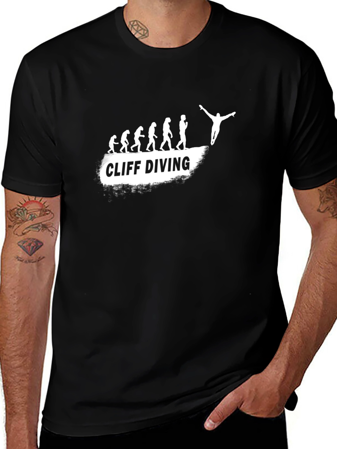 Variant 2 of Cliff Diving Evolution T-Shirt - Black Cotton Tee