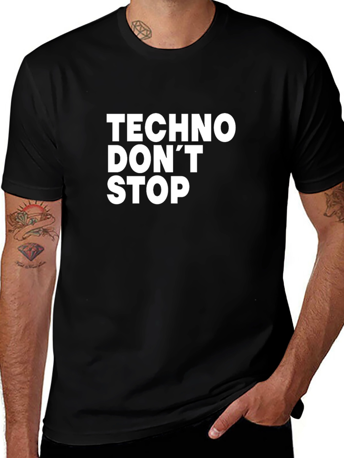 Techno Don't Stop Black Graphic T-Shirt