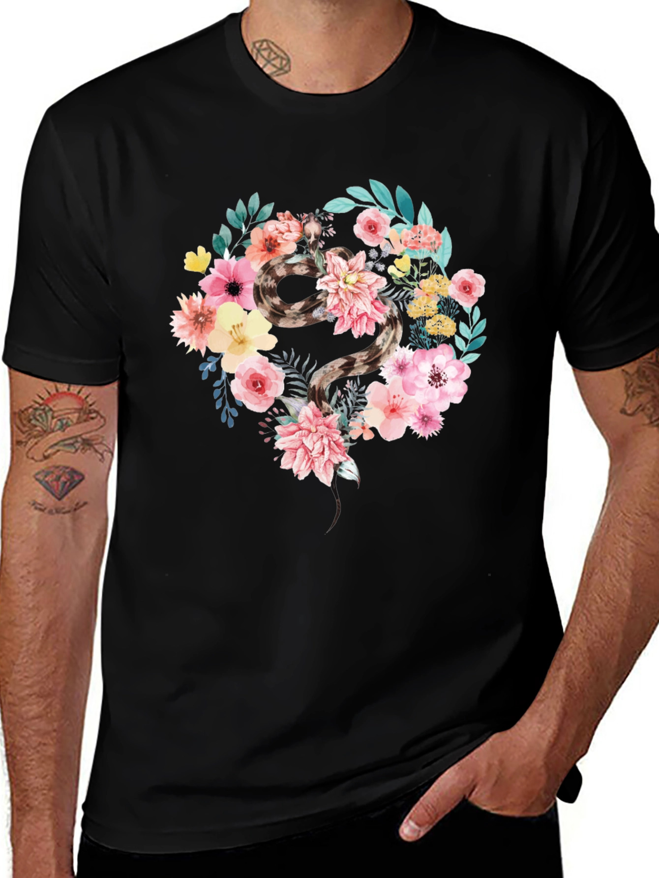 Variant 20 of Floral Snake Graphic Tee - Unique Artistic Design