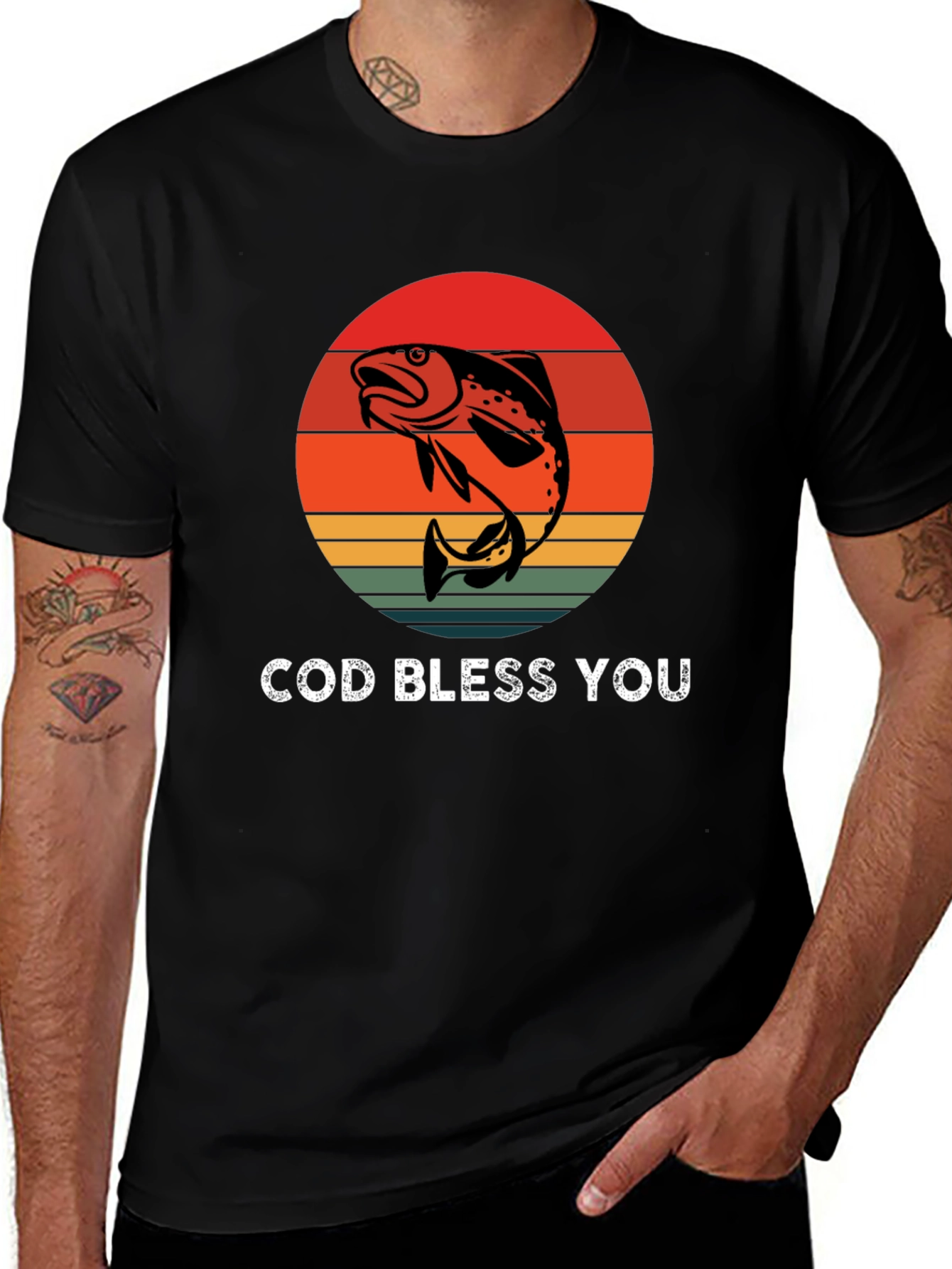 Cod Bless You Fishing T-Shirt - Retro Style