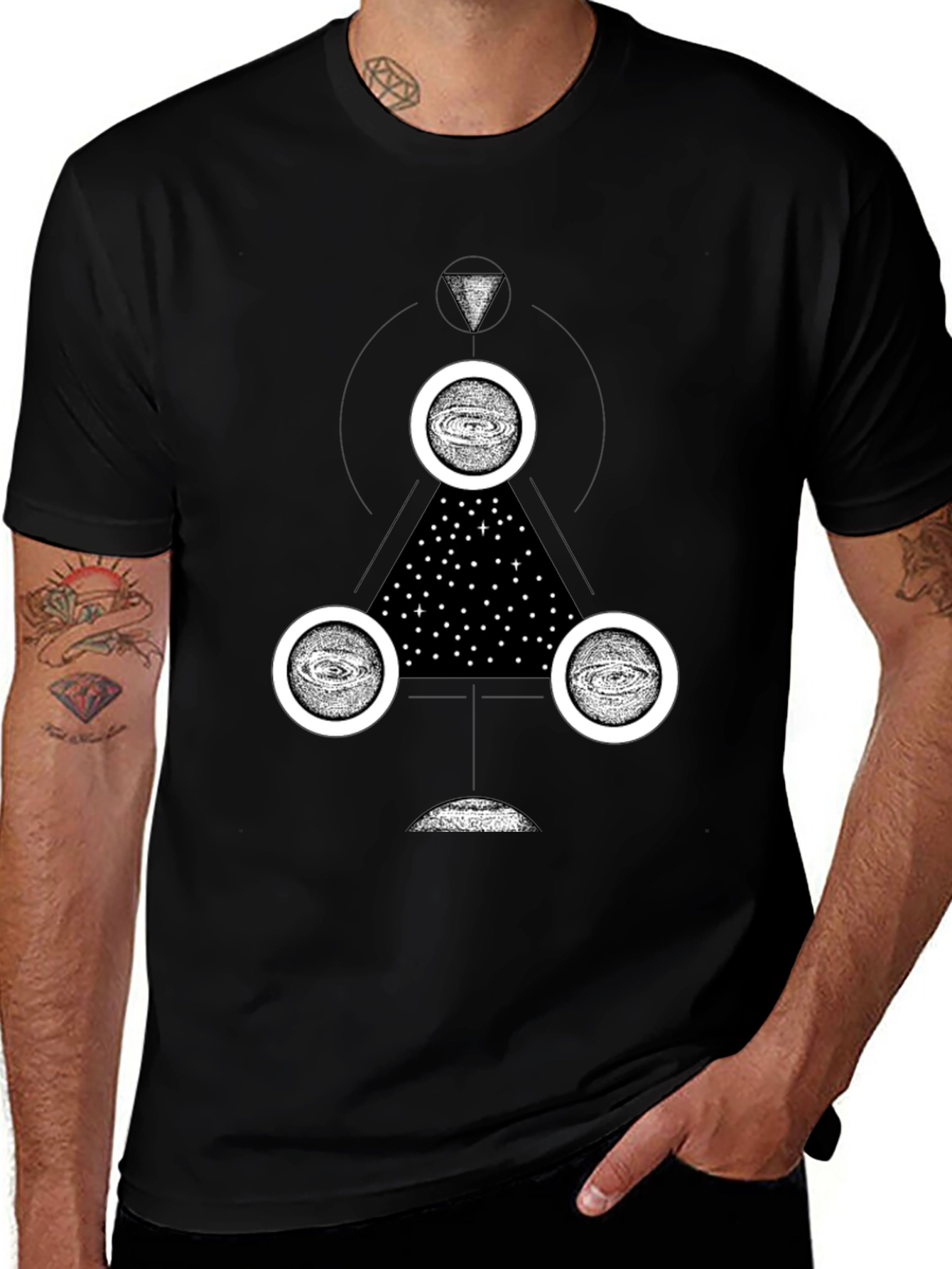 Variant 8 of Cosmic Geometry Graphic Tee - Black Cotton T-Shirt