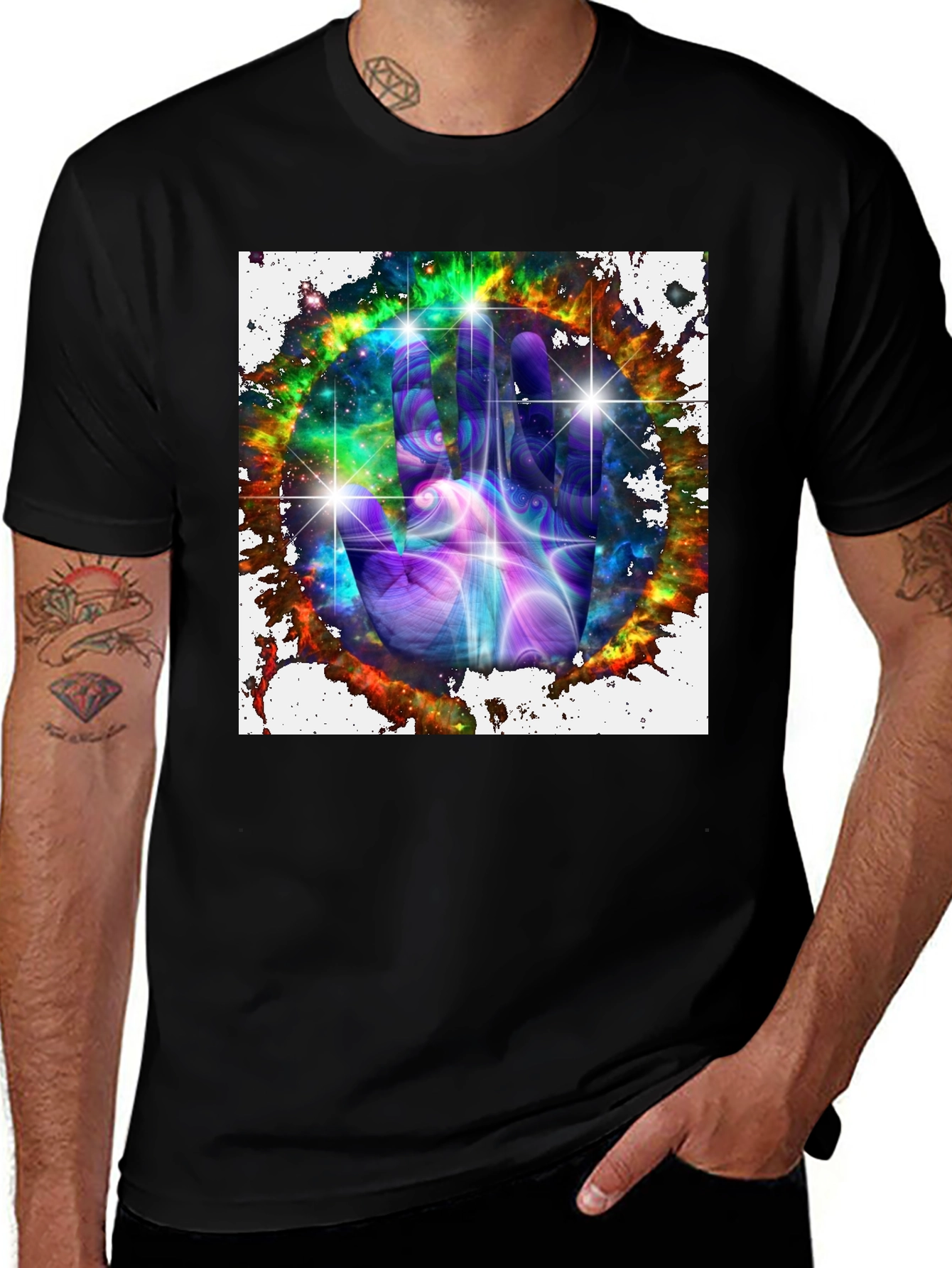 Variant 28 of Cosmic Hand Graphic Tee - Galaxy Design