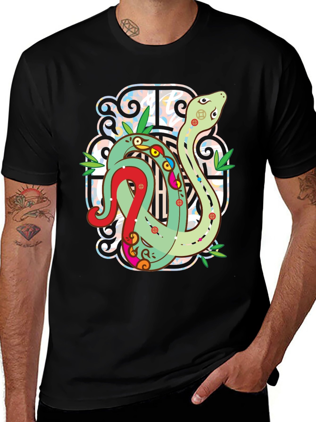 Variant 21 of Stylish Snake Graphic Tee - Men's Black T-Shirt