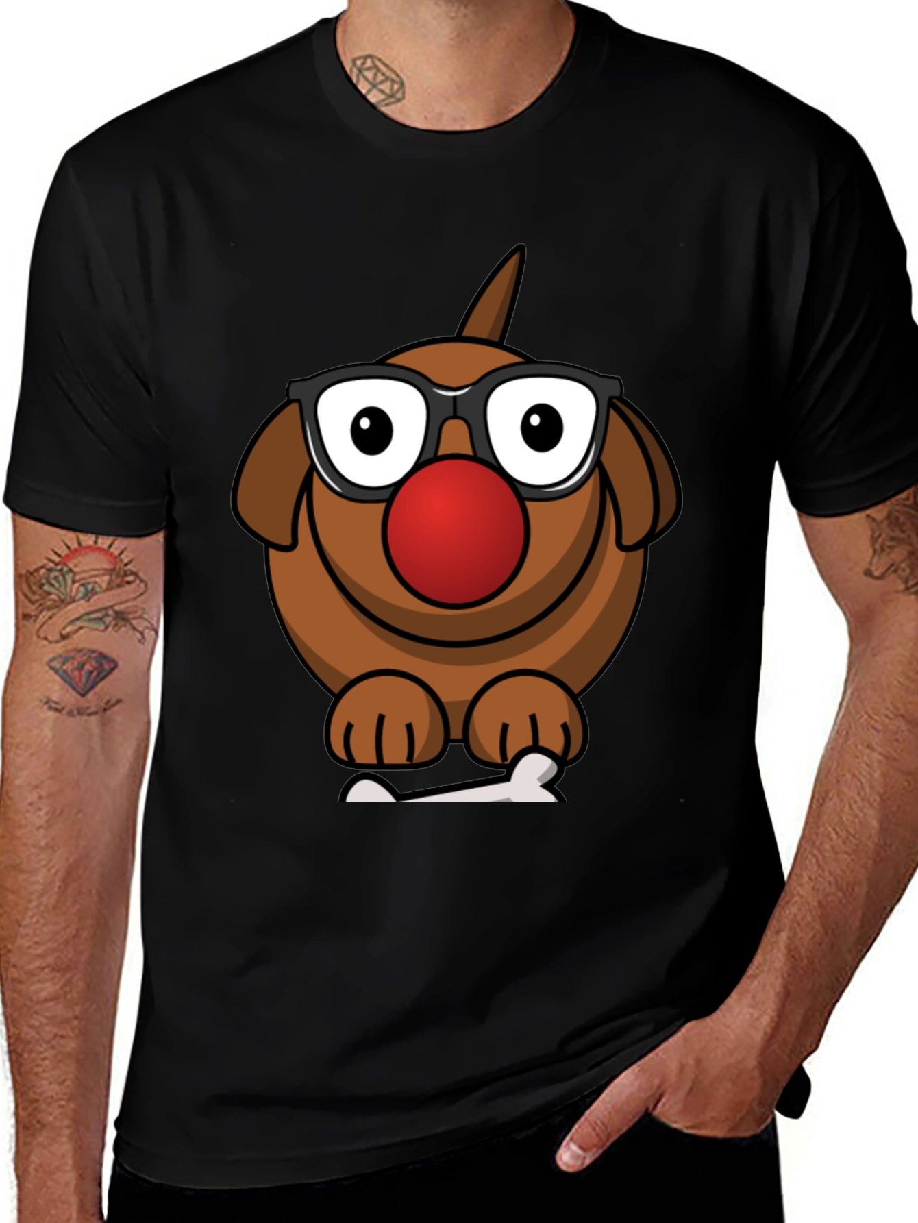 Variant 21 of Cartoon Dog with Glasses T-Shirt - Fun Novelty Tee