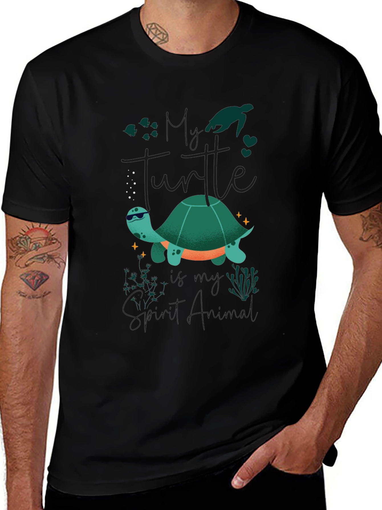 Variant 30 of Cool Turtle Graphic Tee - Black Casual T-Shirt