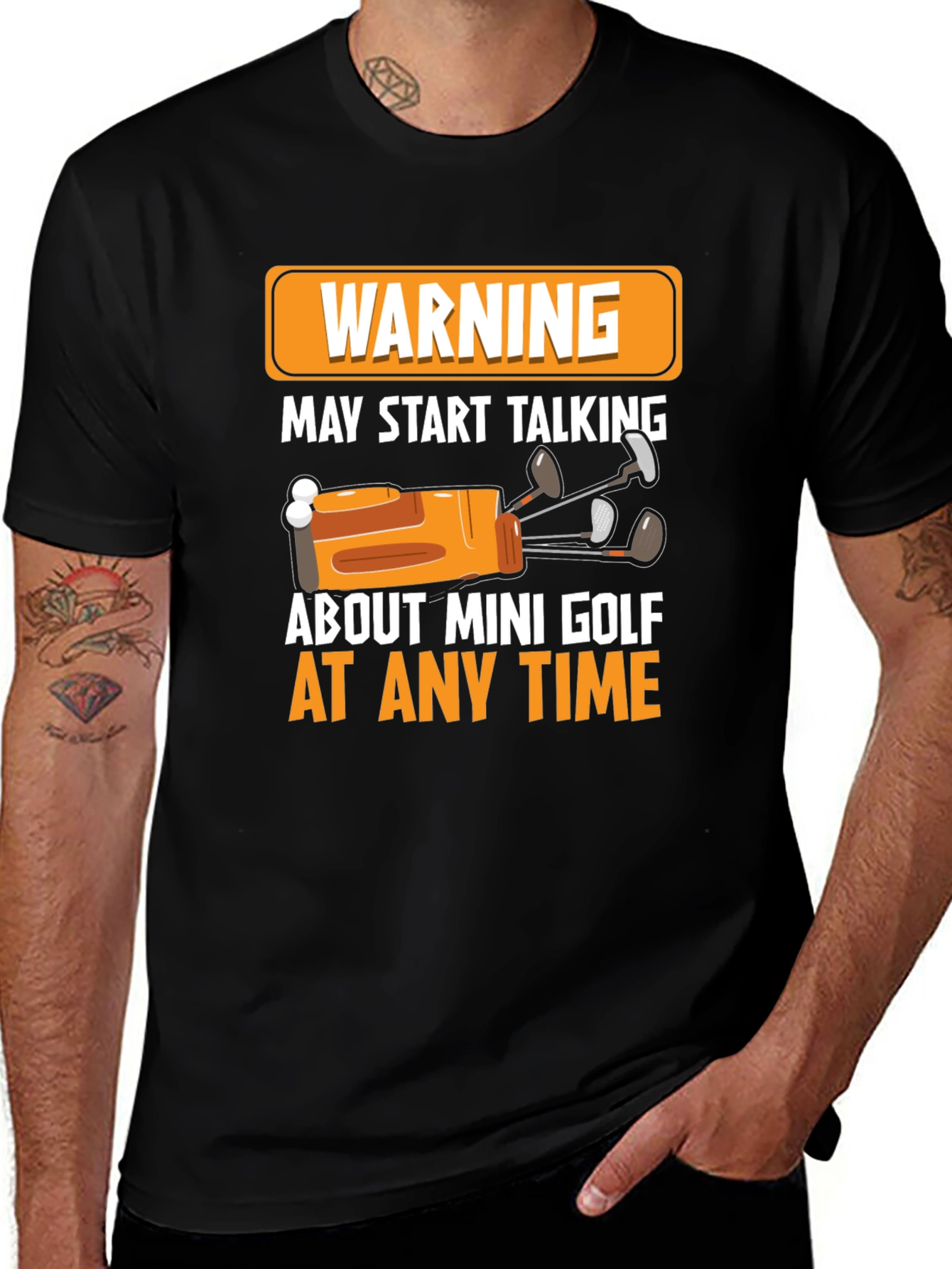 Variant 6 of Warning Mini Golf T-Shirt: Talk Mini Golf Anytime!