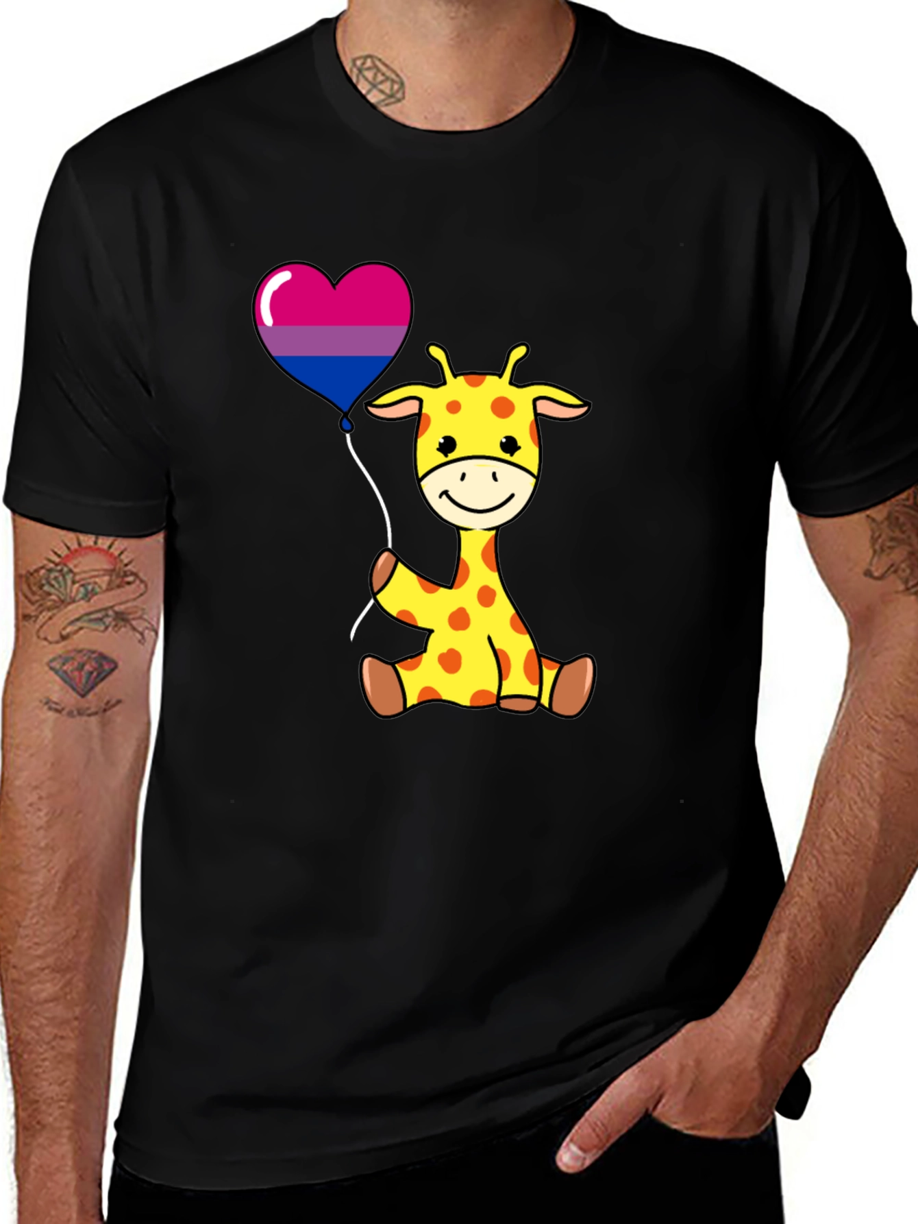 Variant 17 of Giraffe LGBTQ Pride Heart Balloon Black T-Shirt