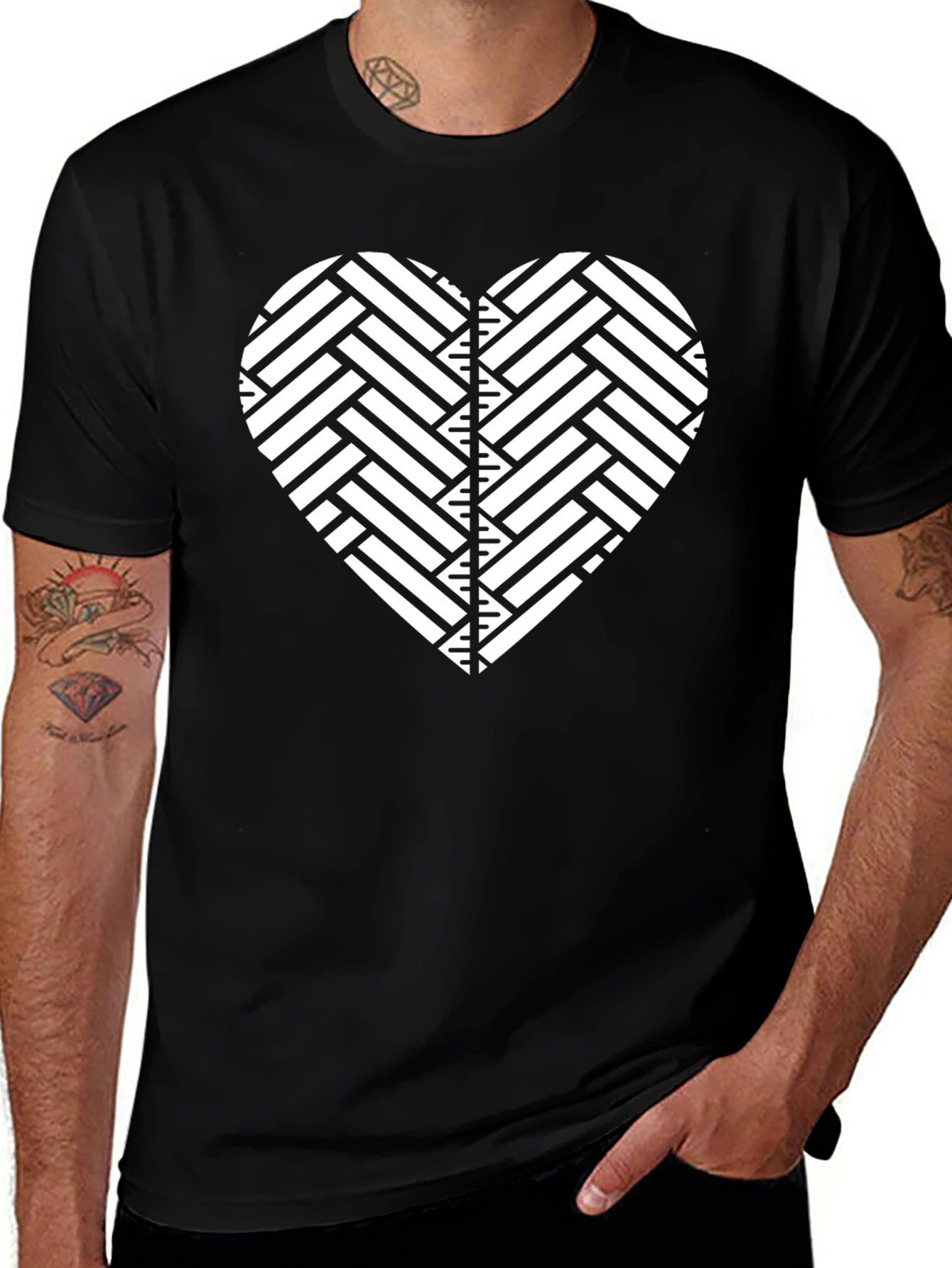 Variant 20 of Geometric Heart Graphic Black T-Shirt