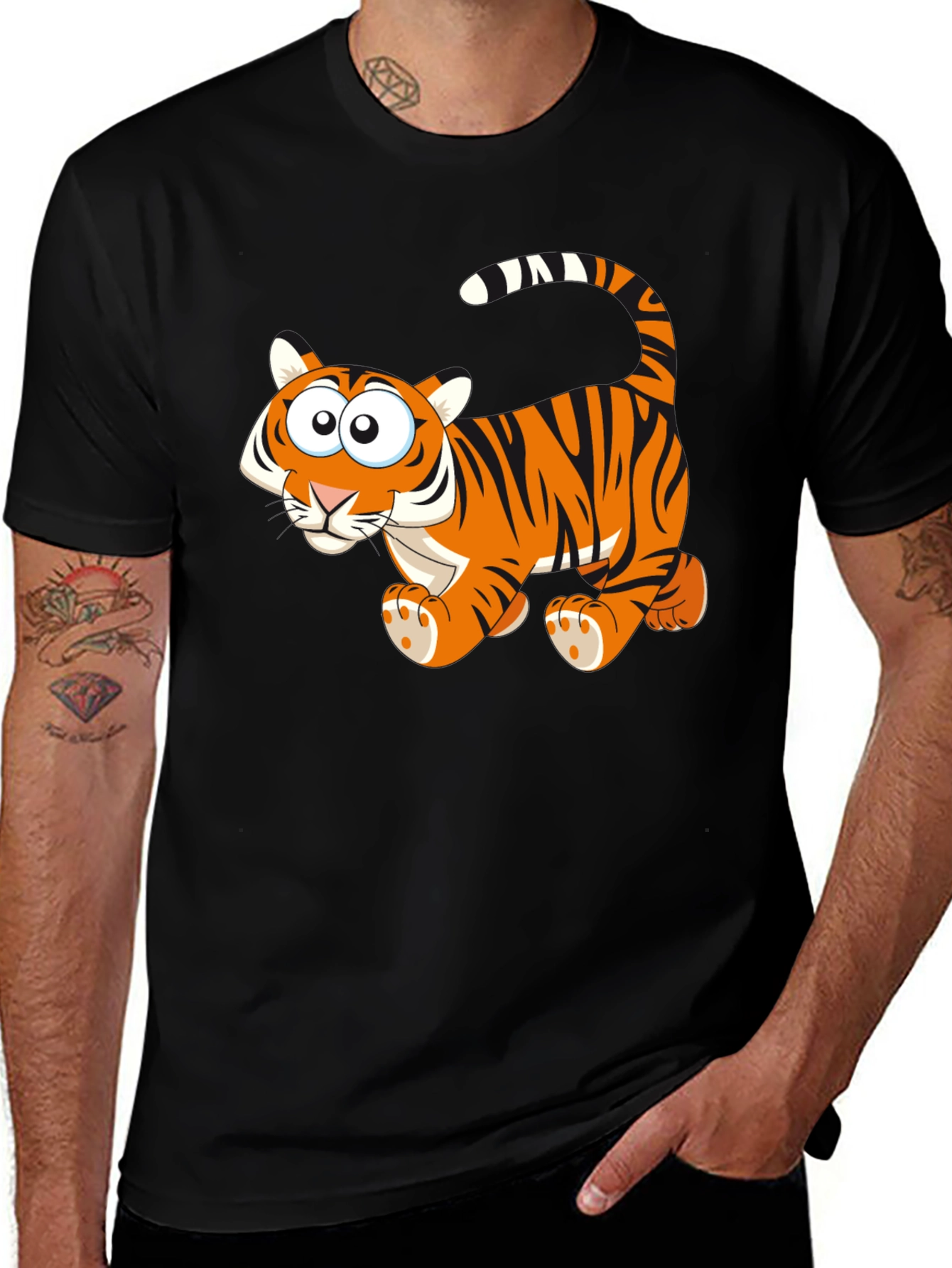 Variant 29 of Tiger Cartoon Black T-Shirt