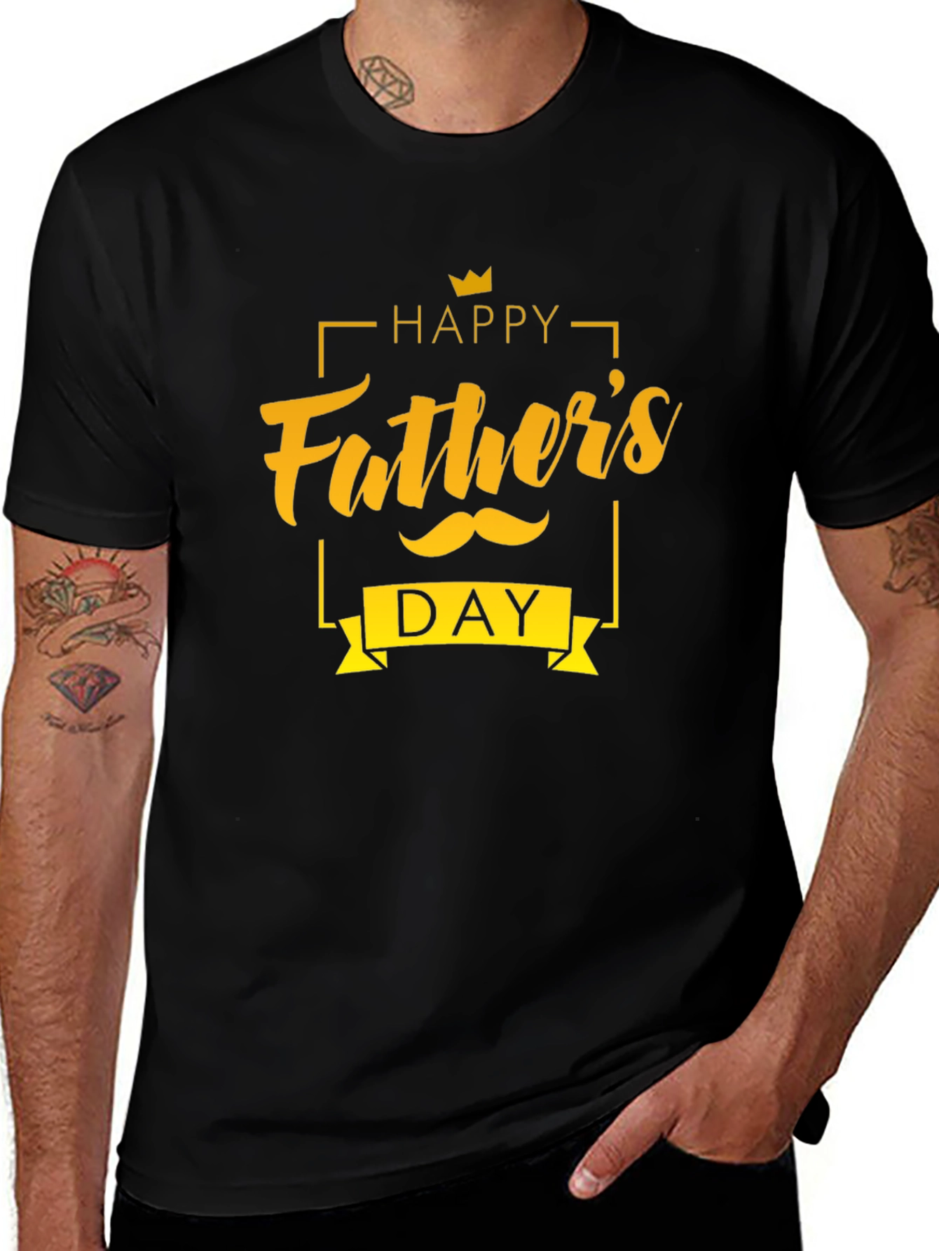 Happy Father's Day T-Shirt - Black Crew Neck Tee