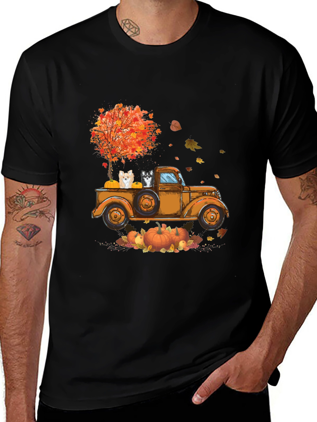 Variant 3 of Fall Truck T-Shirt: Dogs, Pumpkins, and Autumn Leaves