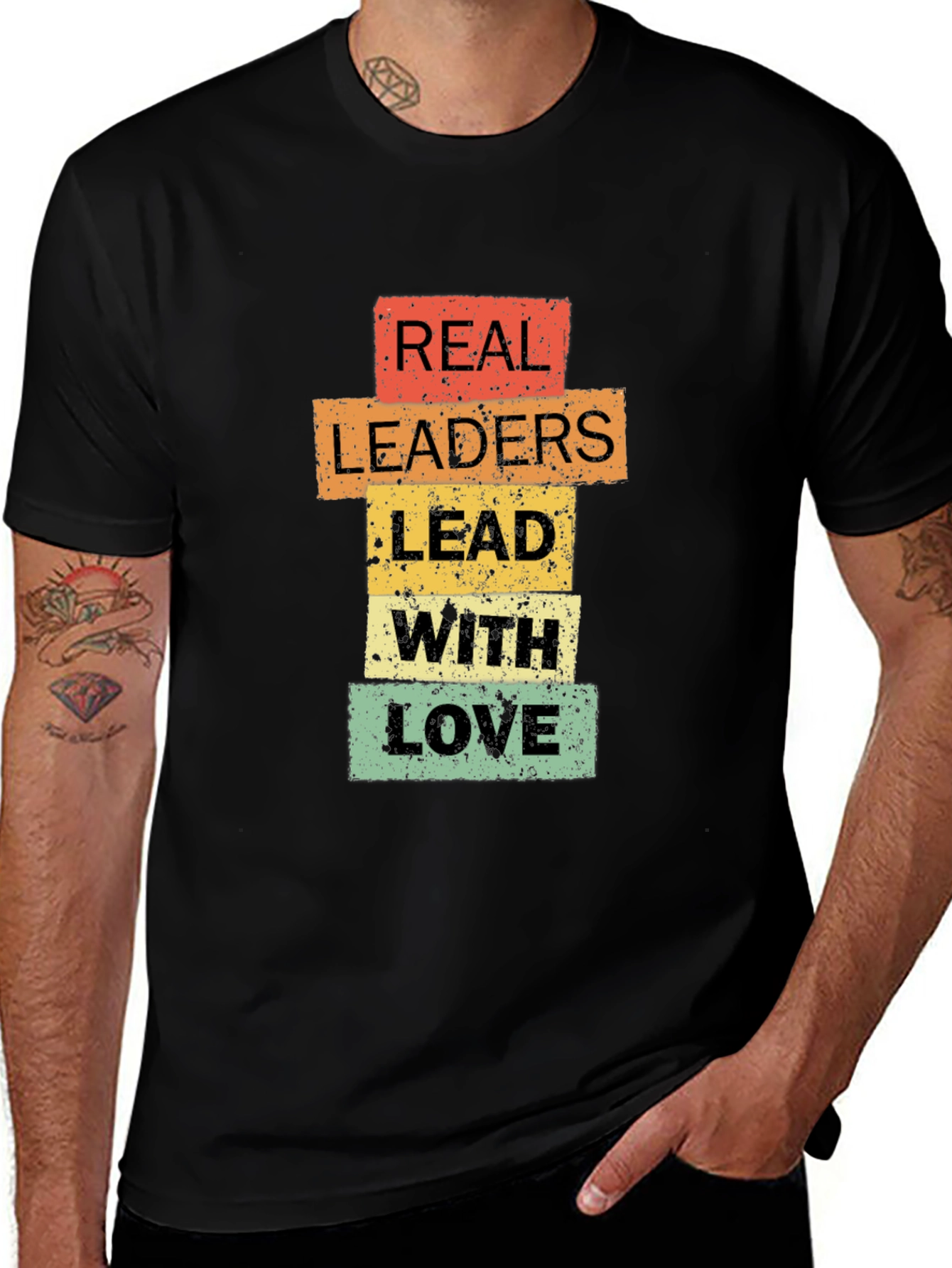 Black Real Leaders Lead With Love T-Shirt - Positive Message Tee main image