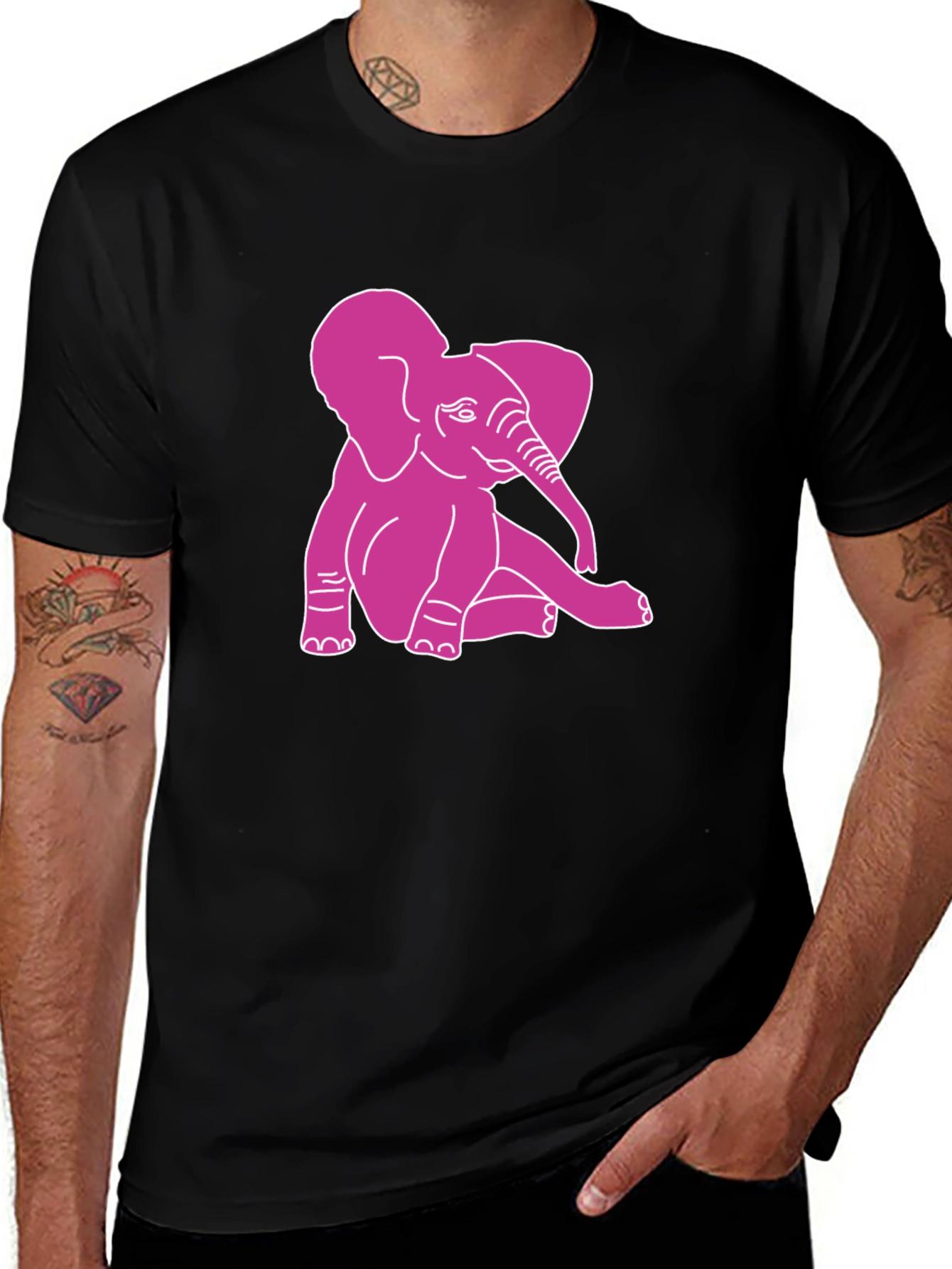 Variant 3 of Cute Elephant Graphic Tee - Black