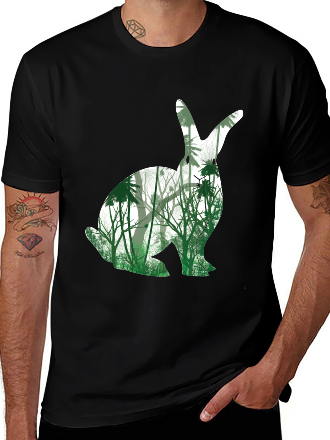 Variant 3 of Nature Bunny Graphic Tee - Black Cotton Blend T-Shirt