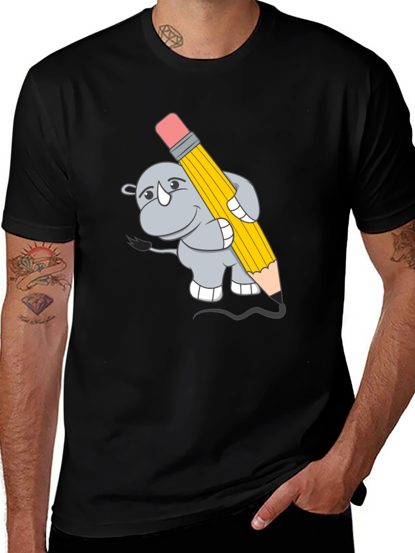 Variant 2 of Rhino Artist Tee - Cartoon Animal Graphic T-Shirt