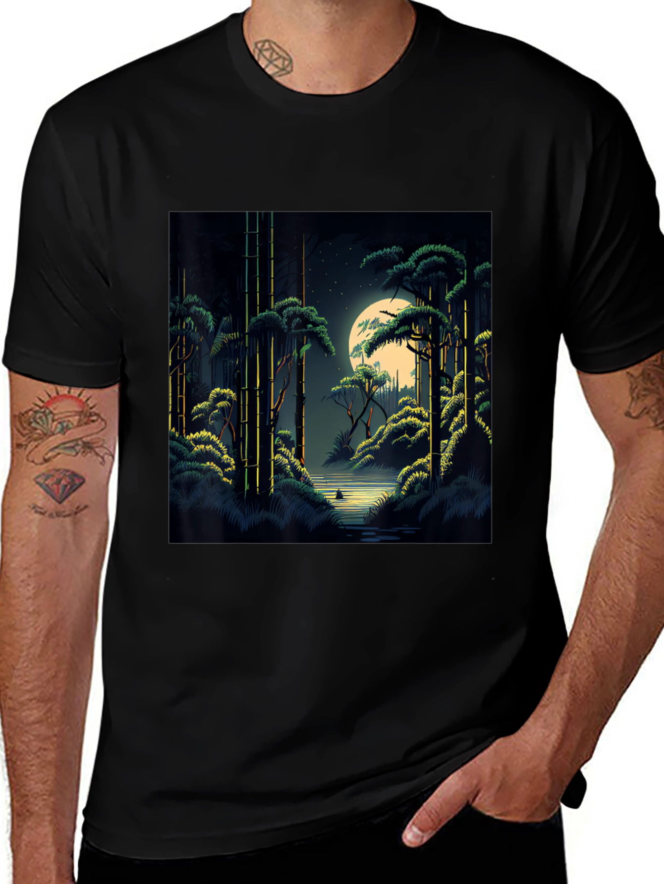 Variant 28 of Night Forest Graphic Tee - Unisex Black T-Shirt