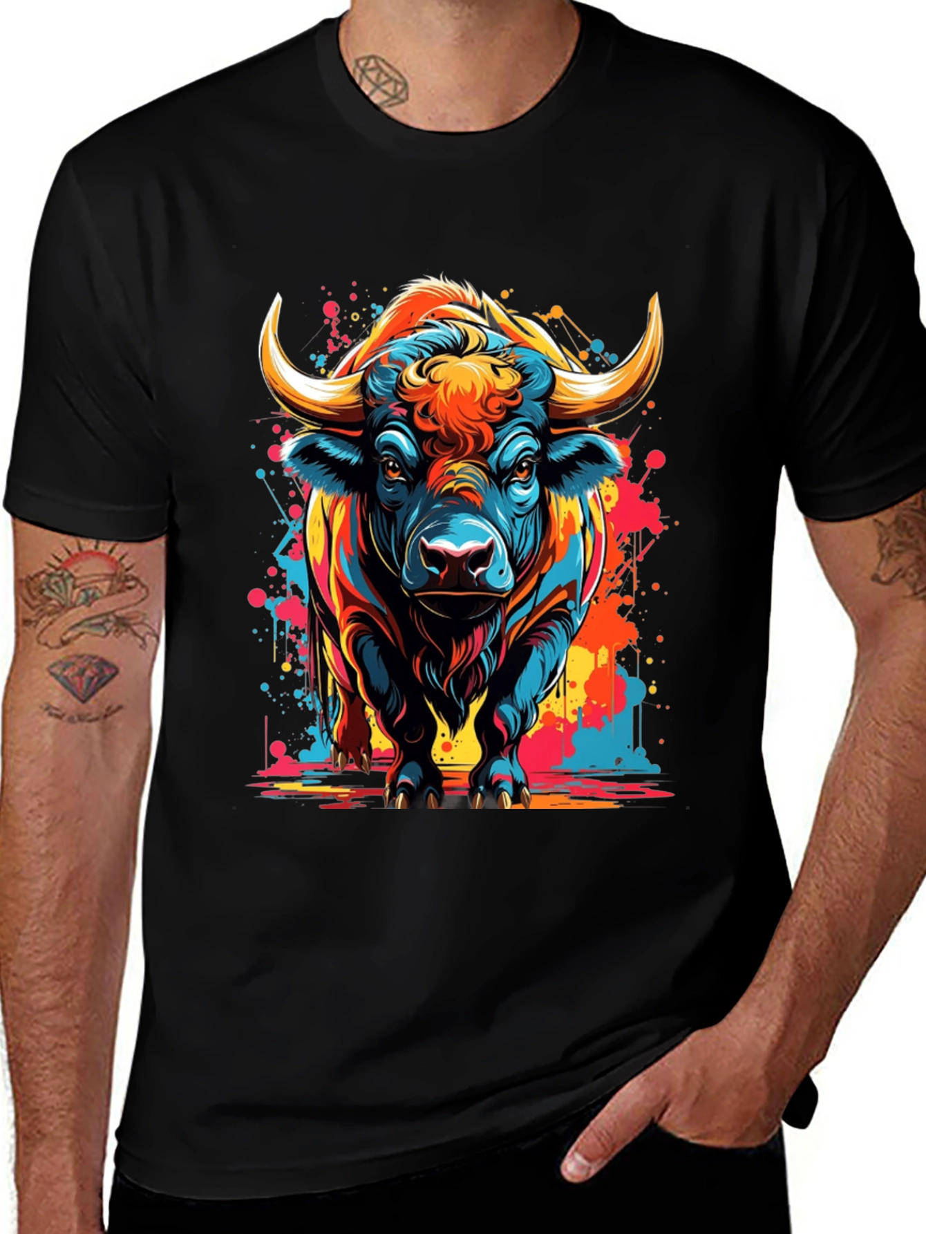 Variant 2 of Vibrant Bull Graphic T-Shirt - Black