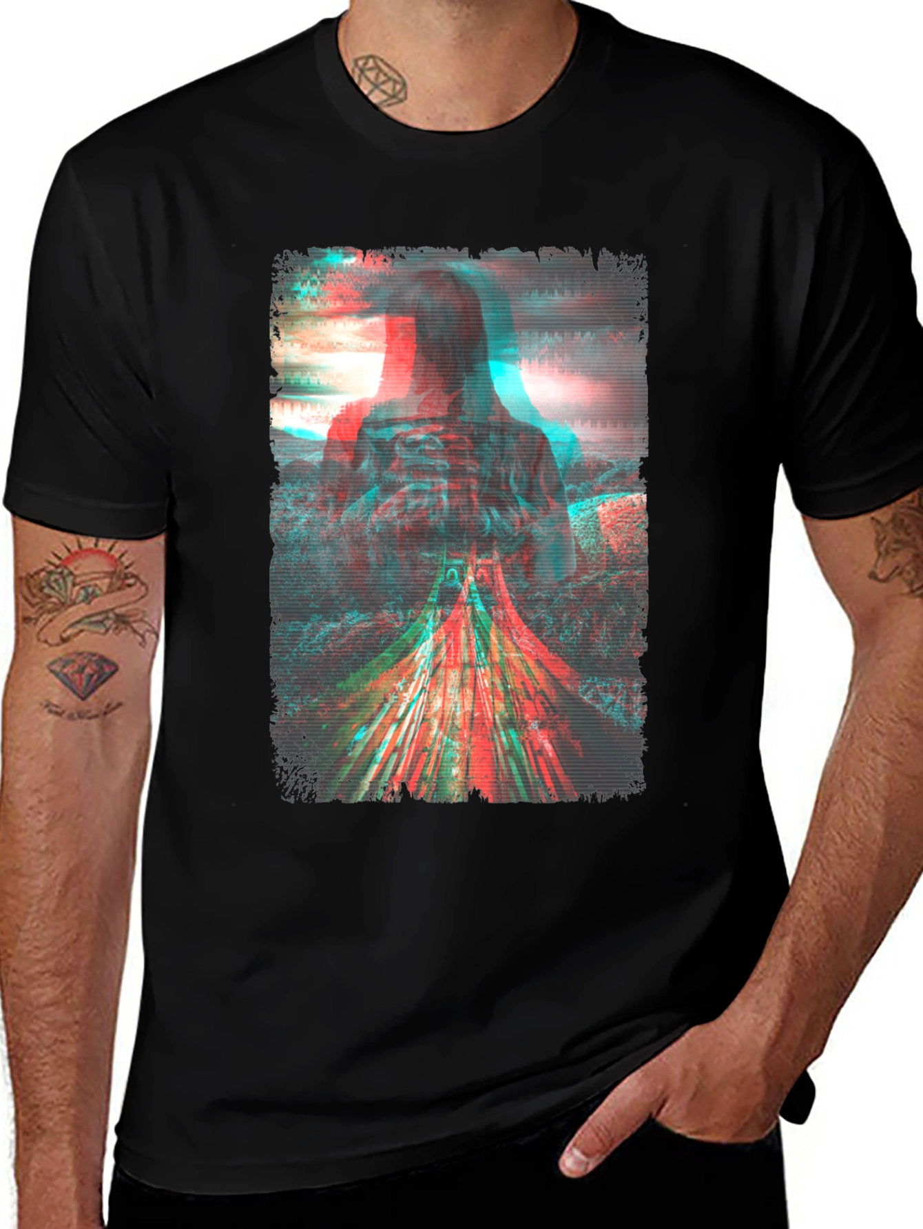 Variant 22 of Glitch Art Graphic Tee - Unique Men's Black T-Shirt