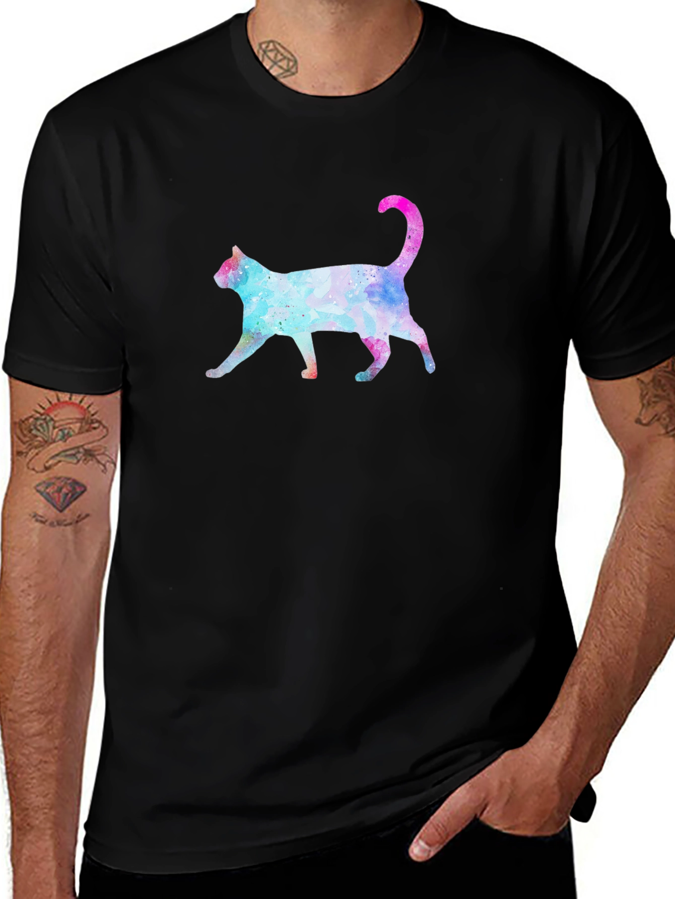 Variant 29 of Watercolor Cat Graphic Tee - Black