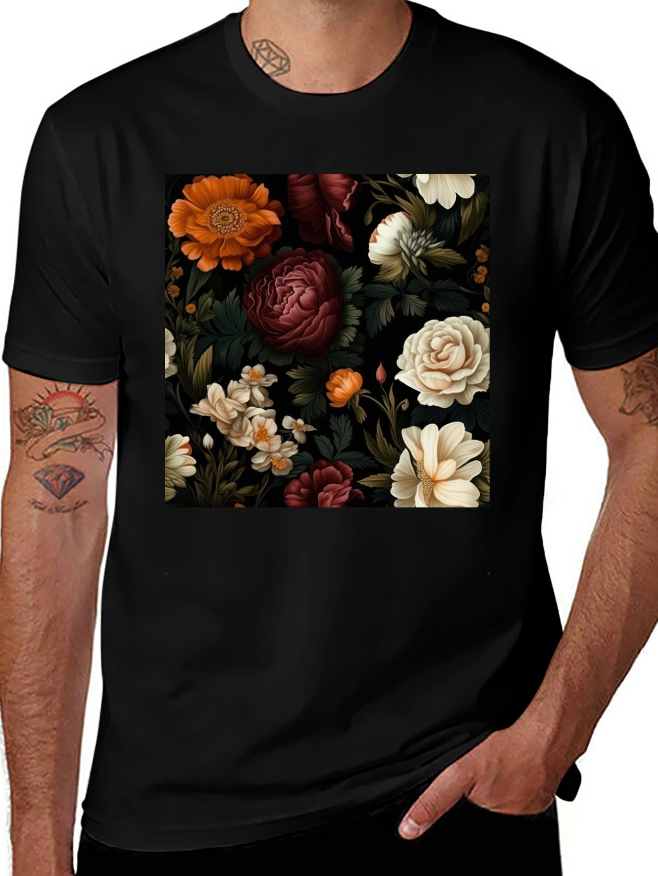 Variant 21 of Floral Pattern Black T-Shirt