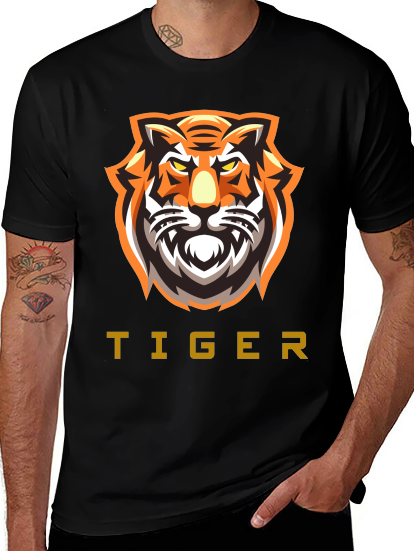 Variant 23 of Bold Tiger Graphic Tee - Black Cotton T-Shirt
