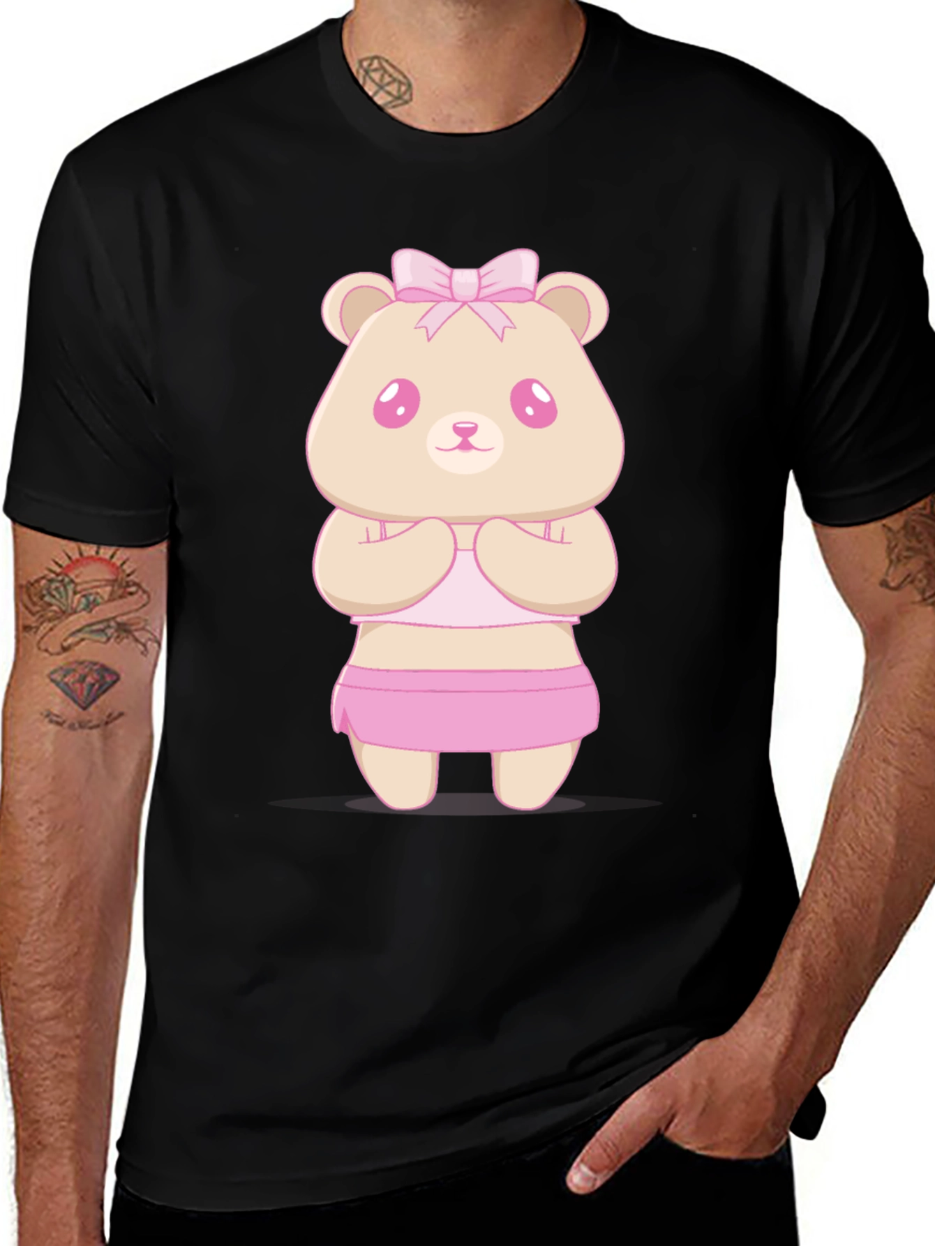 Variant 20 of Cute Kawaii Bear T-Shirt - Unisex Black Tee