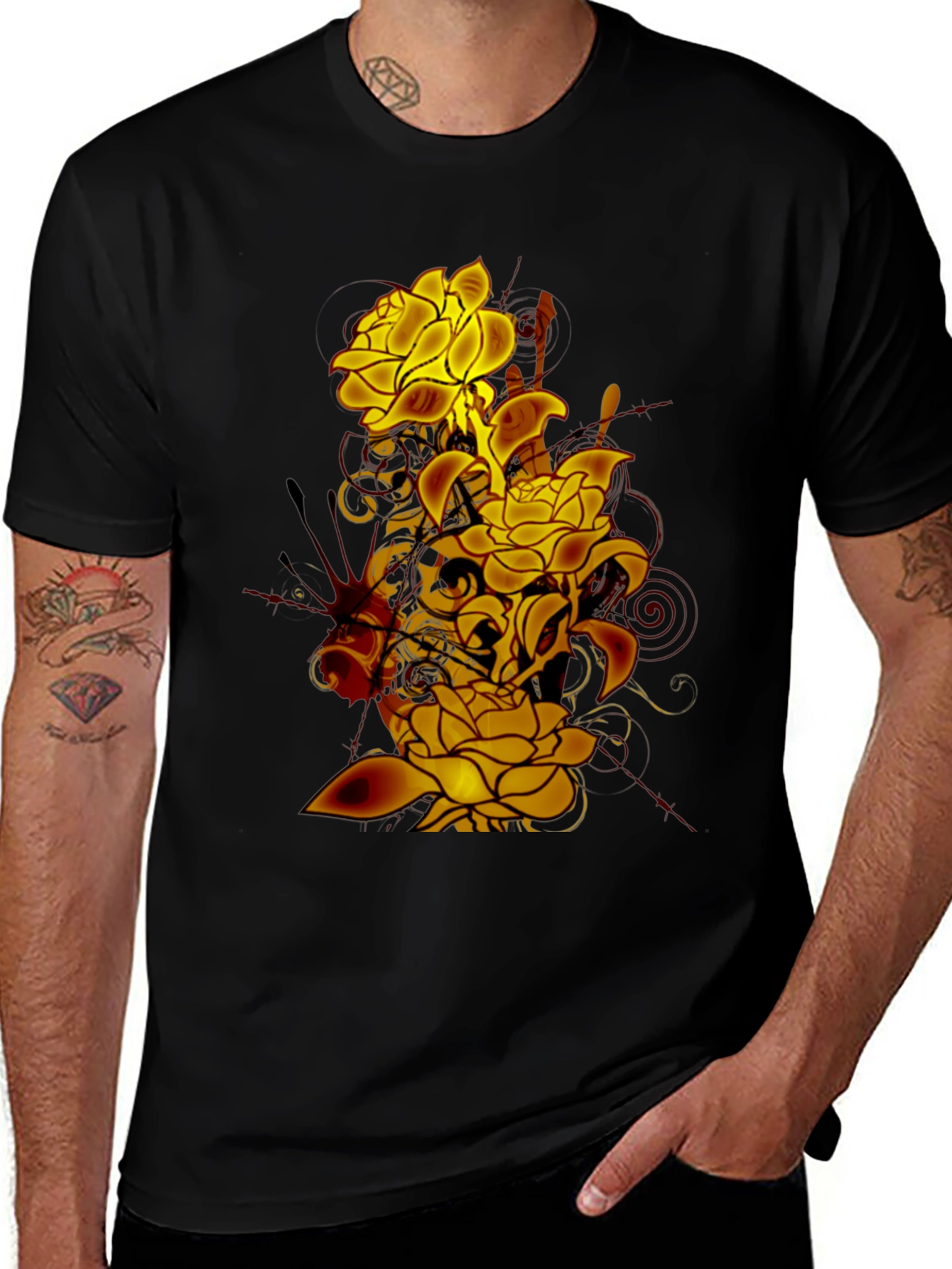 Variant 19 of Floral Skull Graphic Black T-Shirt