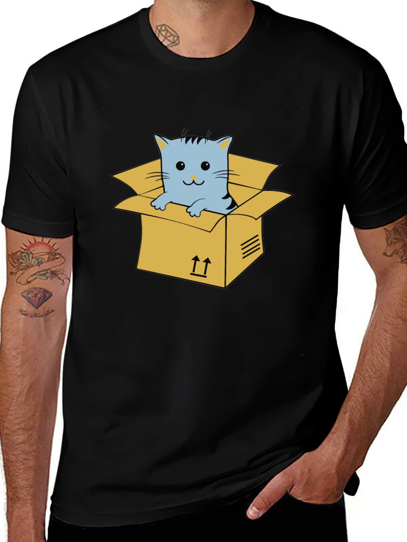 Variant 25 of Cat in a Box Graphic Tee - Unisex Black T-Shirt