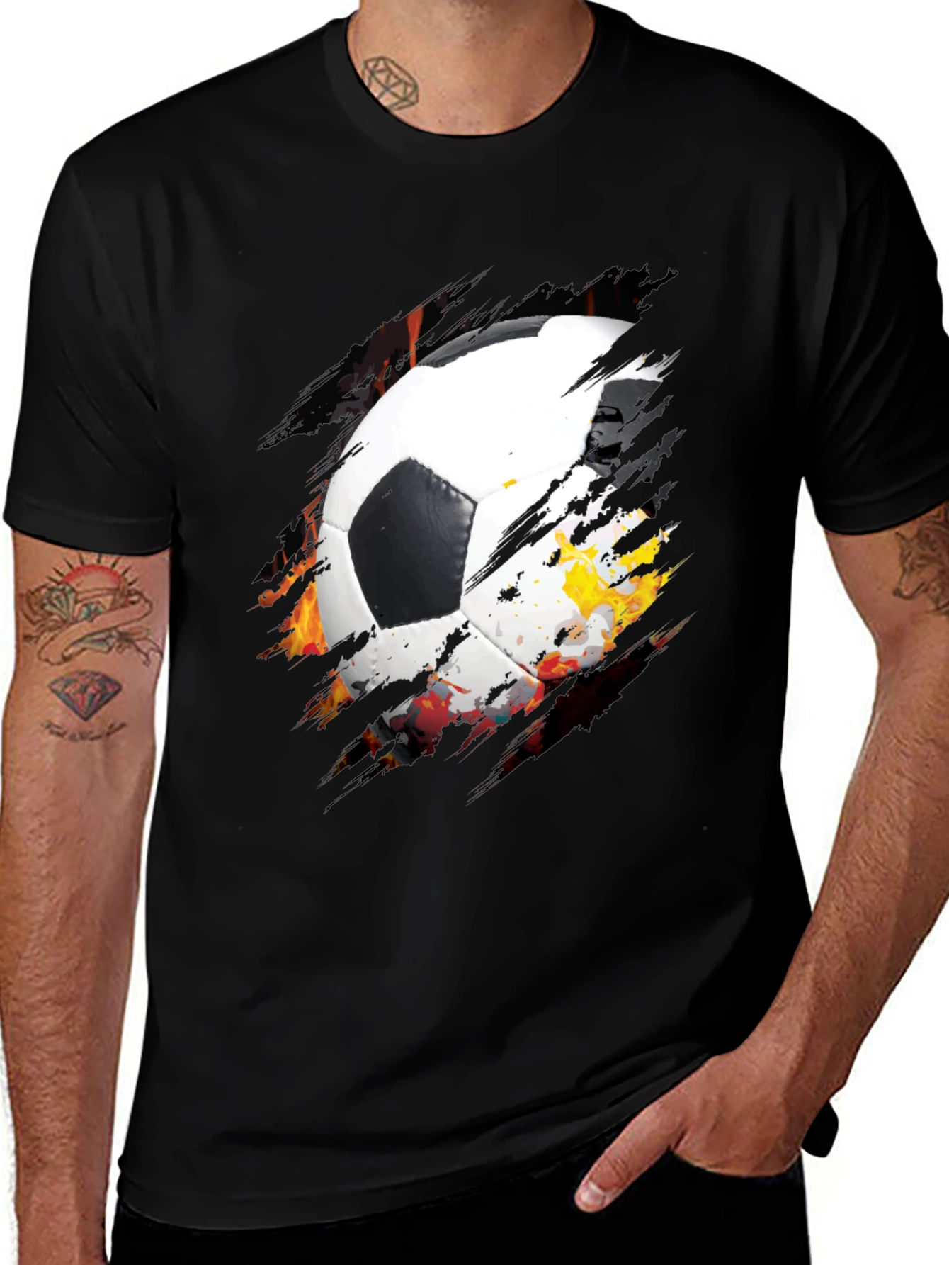 Variant 5 of Soccer Ball Graphic Black T-Shirt
