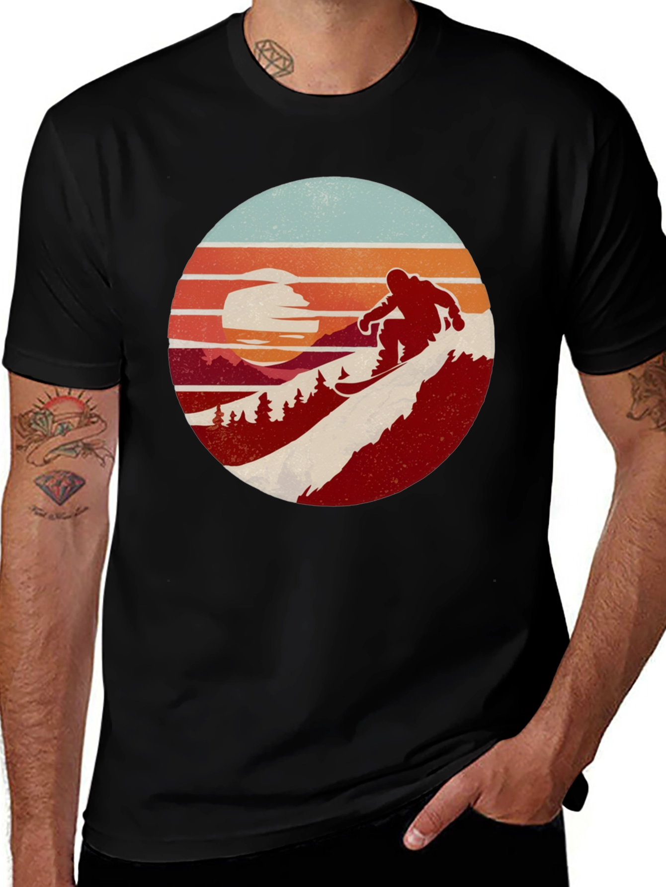 Variant 16 of Retro Snowboarder Sunset Graphic Tee