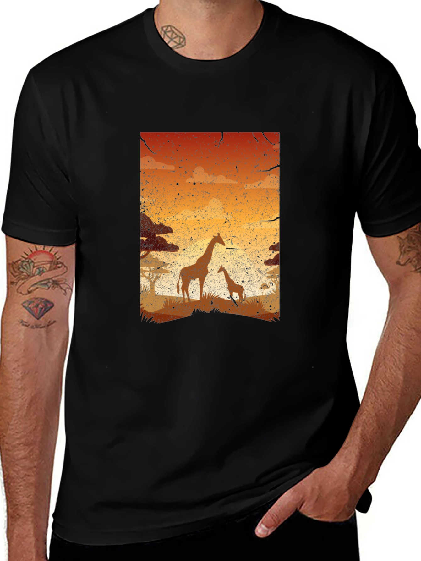 Variant 19 of Giraffe Sunset Graphic T-Shirt - Black