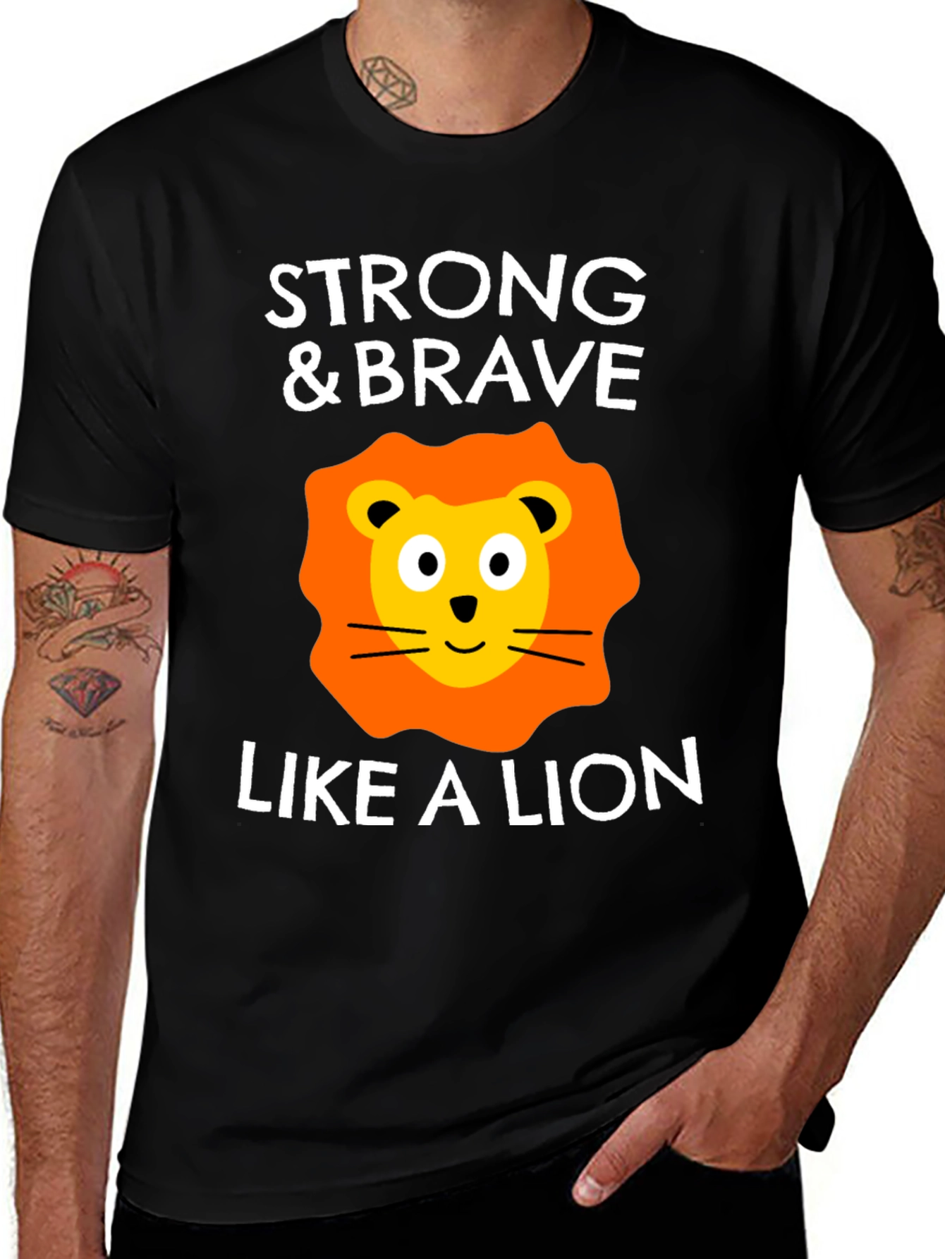 Variant 16 of Strong & Brave Lion Graphic Tee - Black