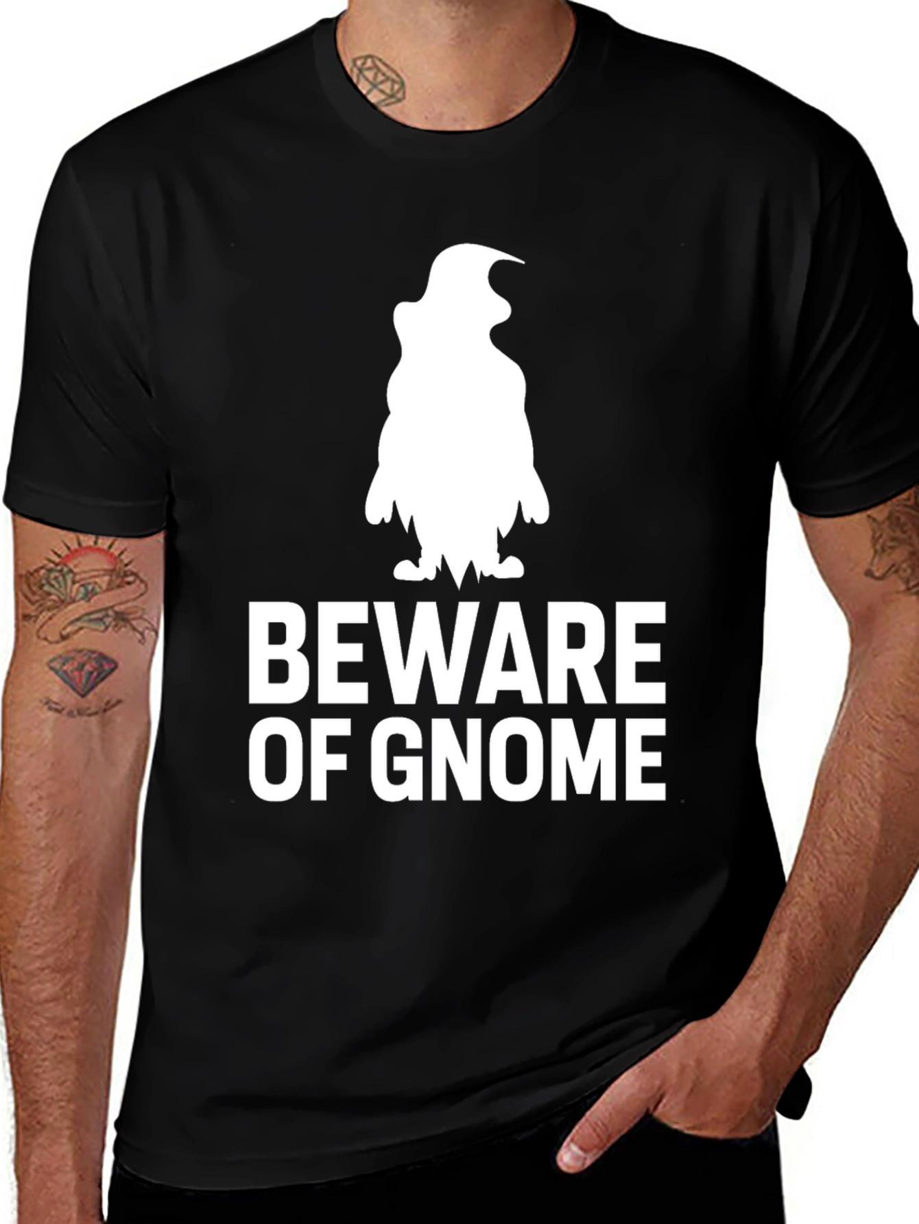 Variant 10 of Beware of Gnome Graphic T-Shirt - Black