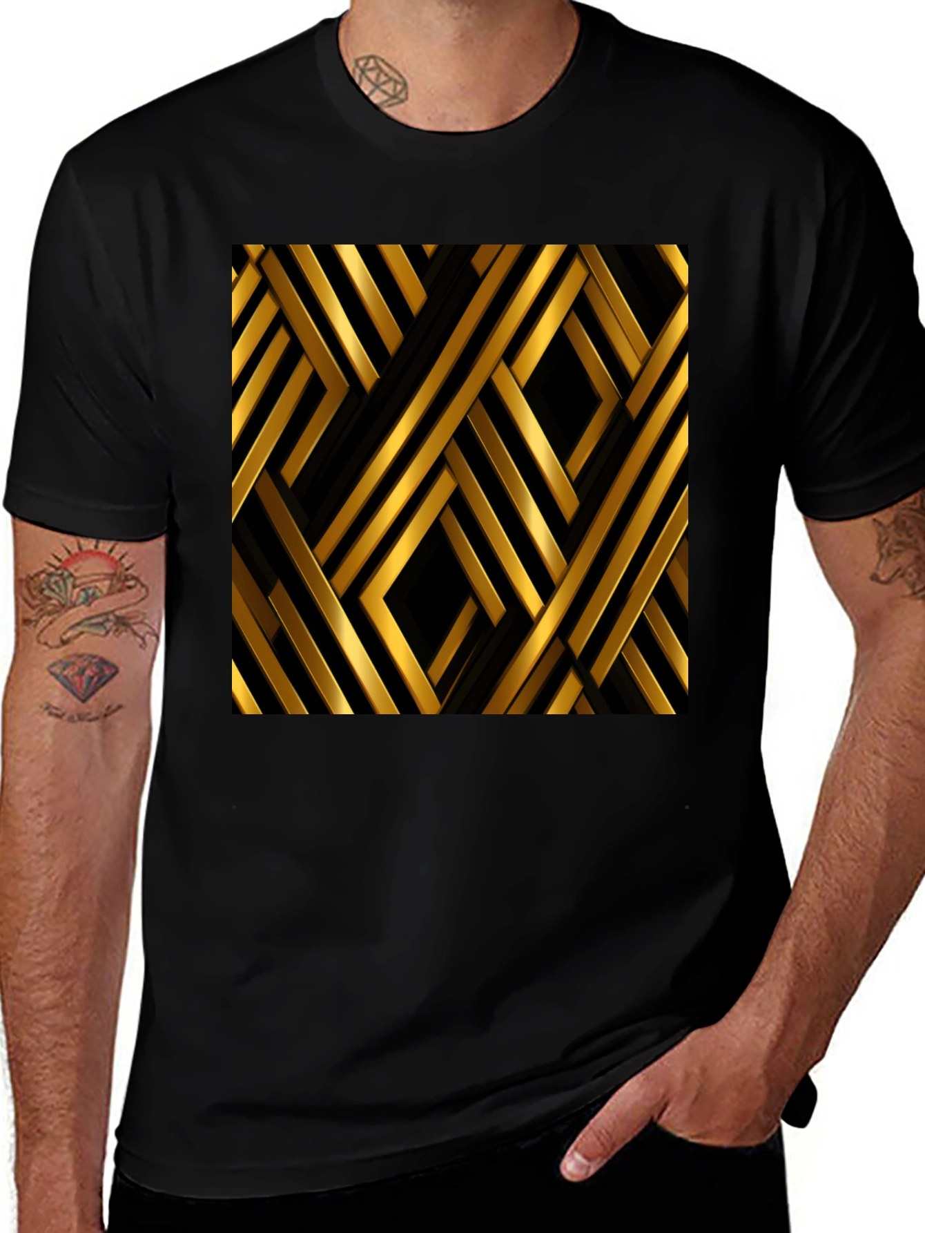 Variant 24 of Geometric Gold & Black Pattern Graphic Tee