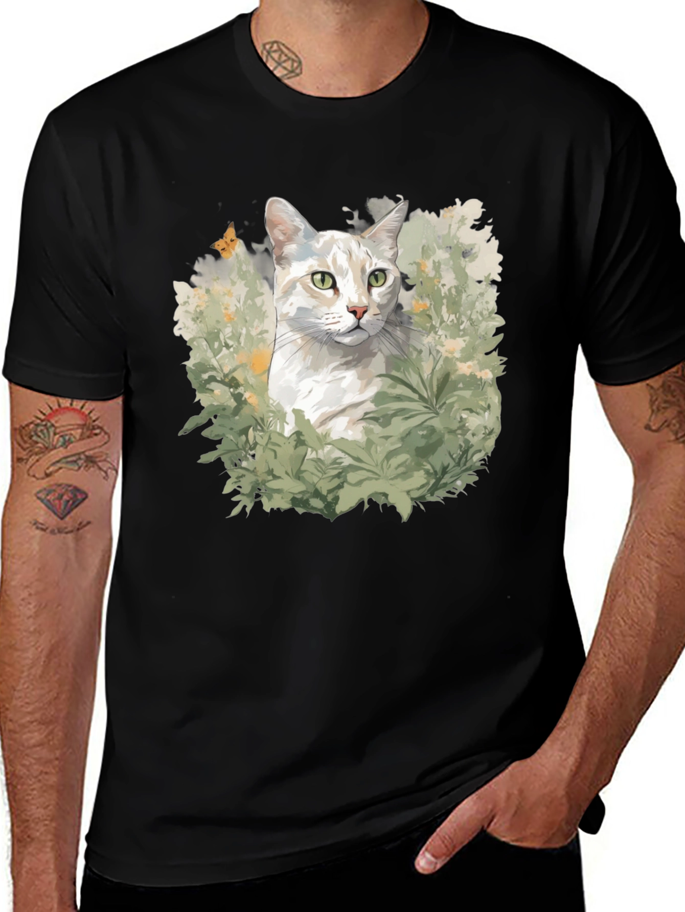 Variant 4 of Cat in Garden Black T-Shirt
