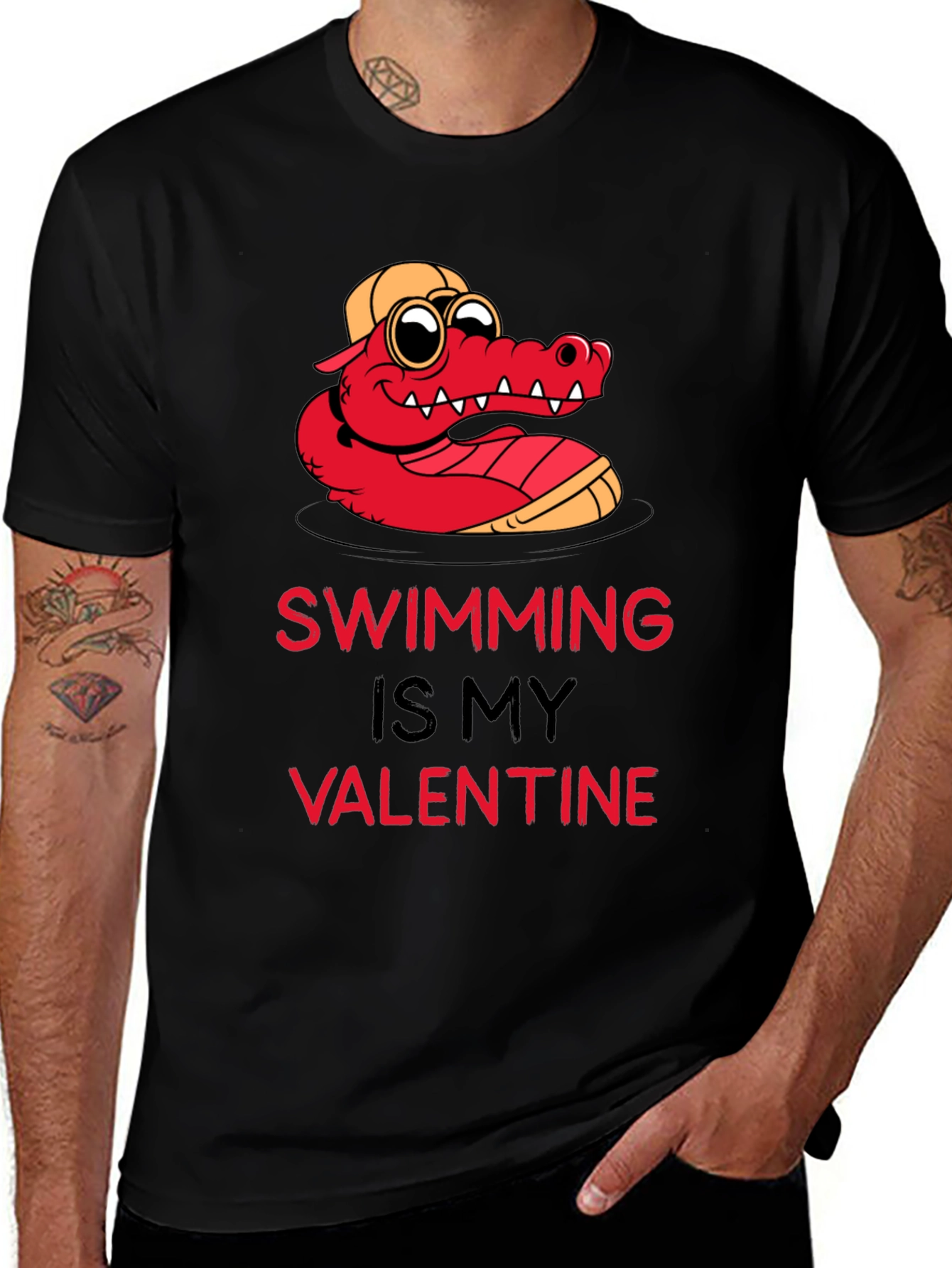 Variant 7 of Swimming Valentine T-Shirt - Funny Valentine's Day Alligator Tee