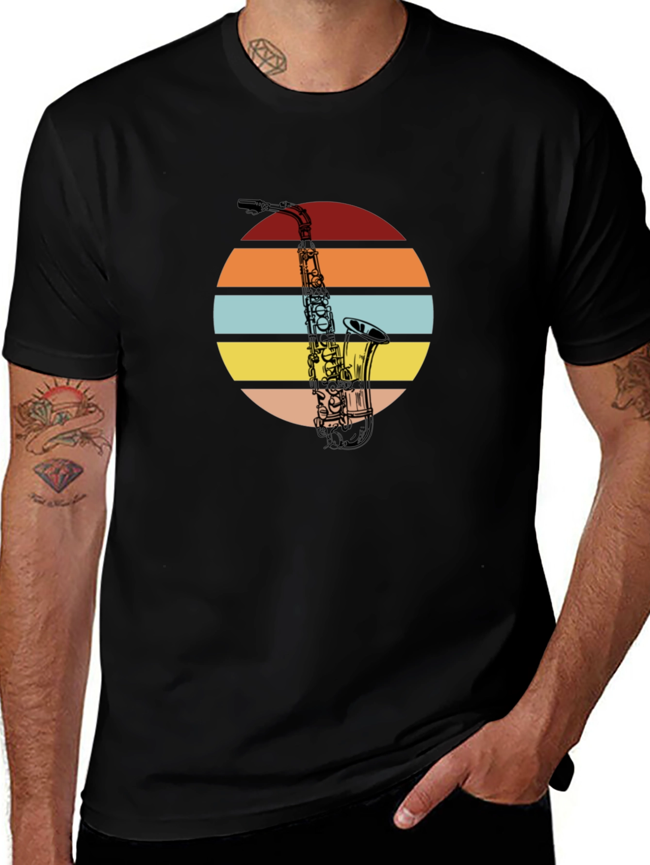 Variant 24 of Saxophone Sunset Graphic Tee - Vintage Style