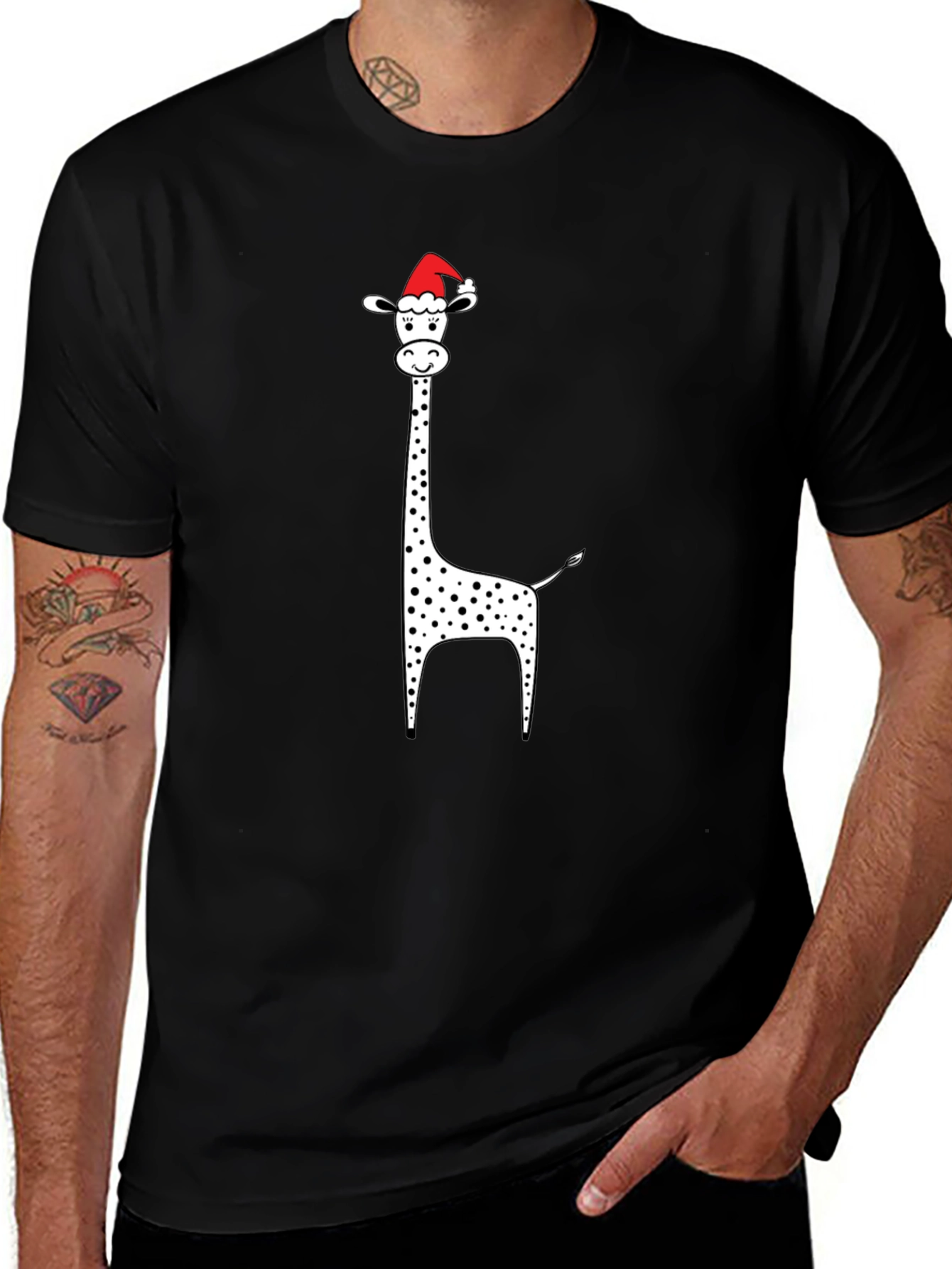 Variant 29 of Giraffe Santa Hat T-Shirt - Festive Holiday Tee