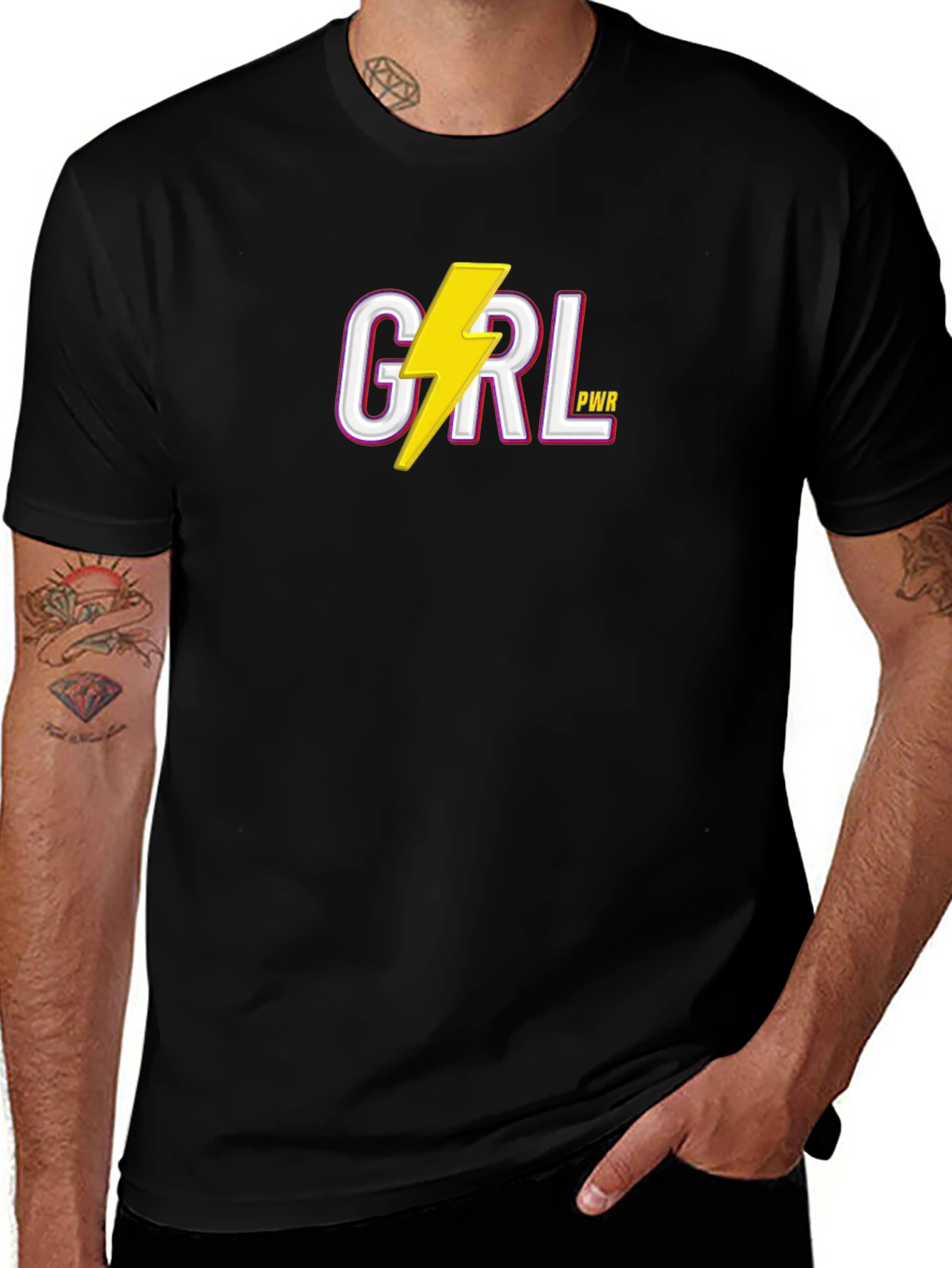 Variant 13 of Girl Power Lightning Bolt Graphic Tee - Black