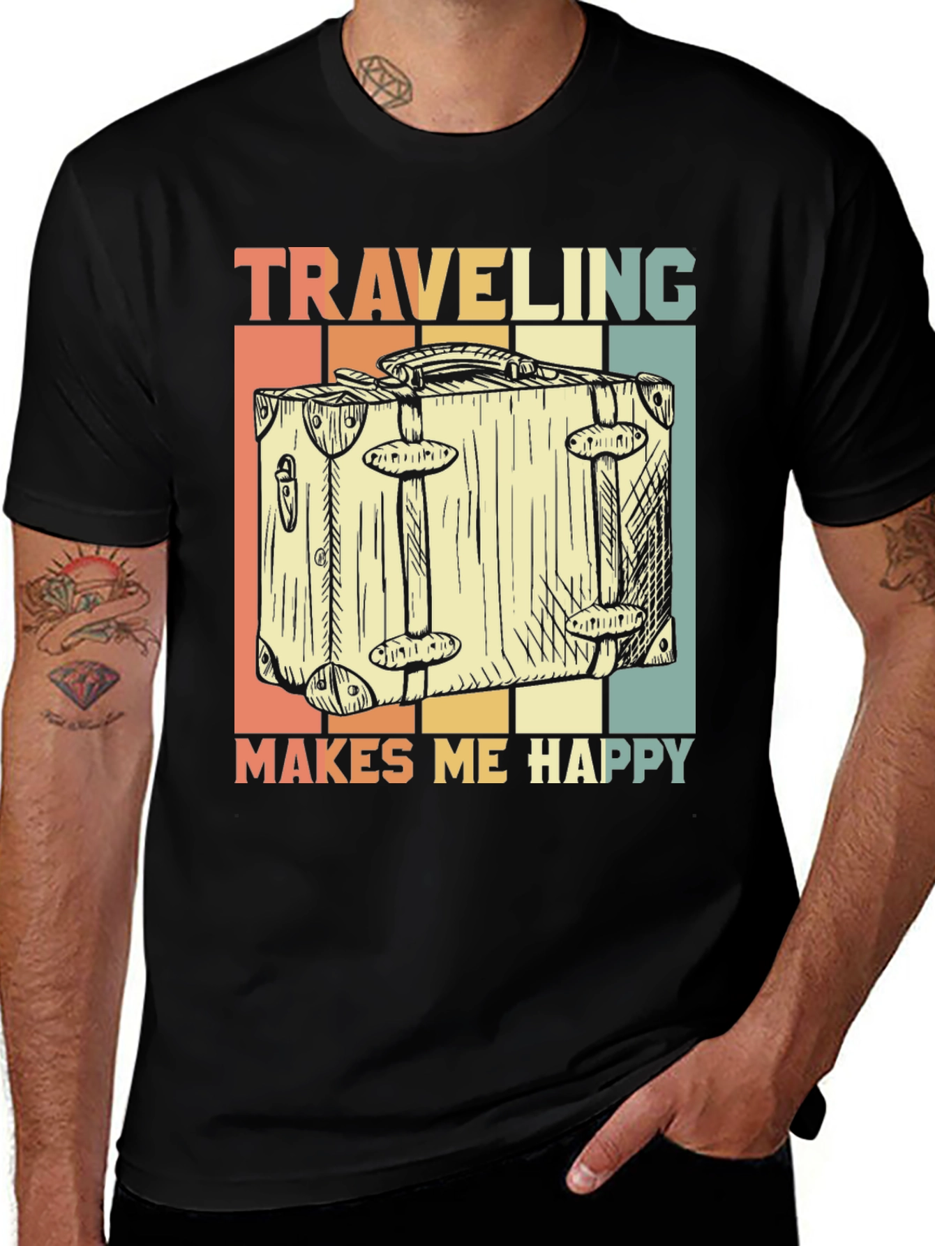 Variant 26 of Vintage Travel Suitcase T-Shirt - Makes Me Happy!