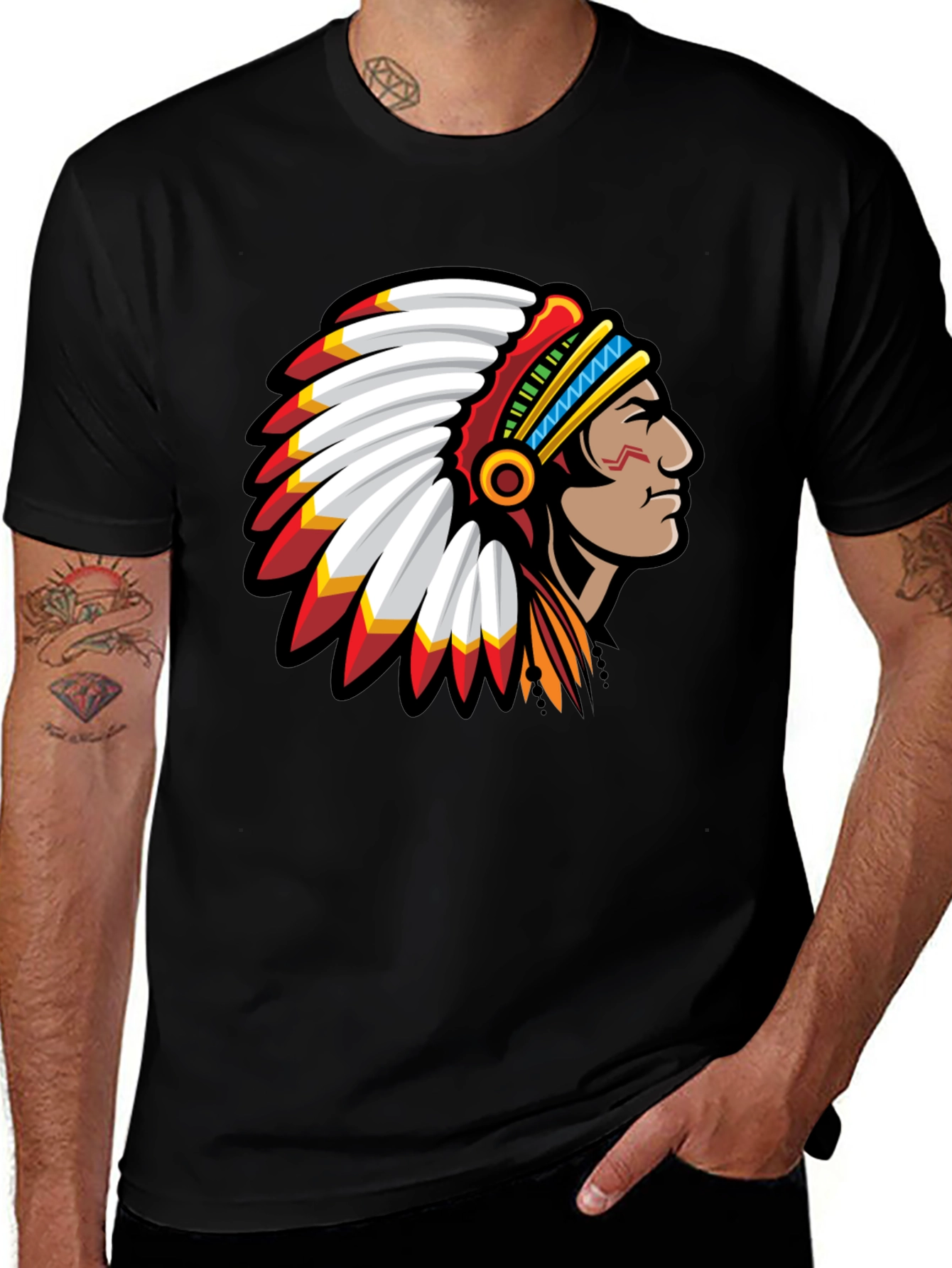 Variant 11 of Native American Chief Graphic Black T-Shirt