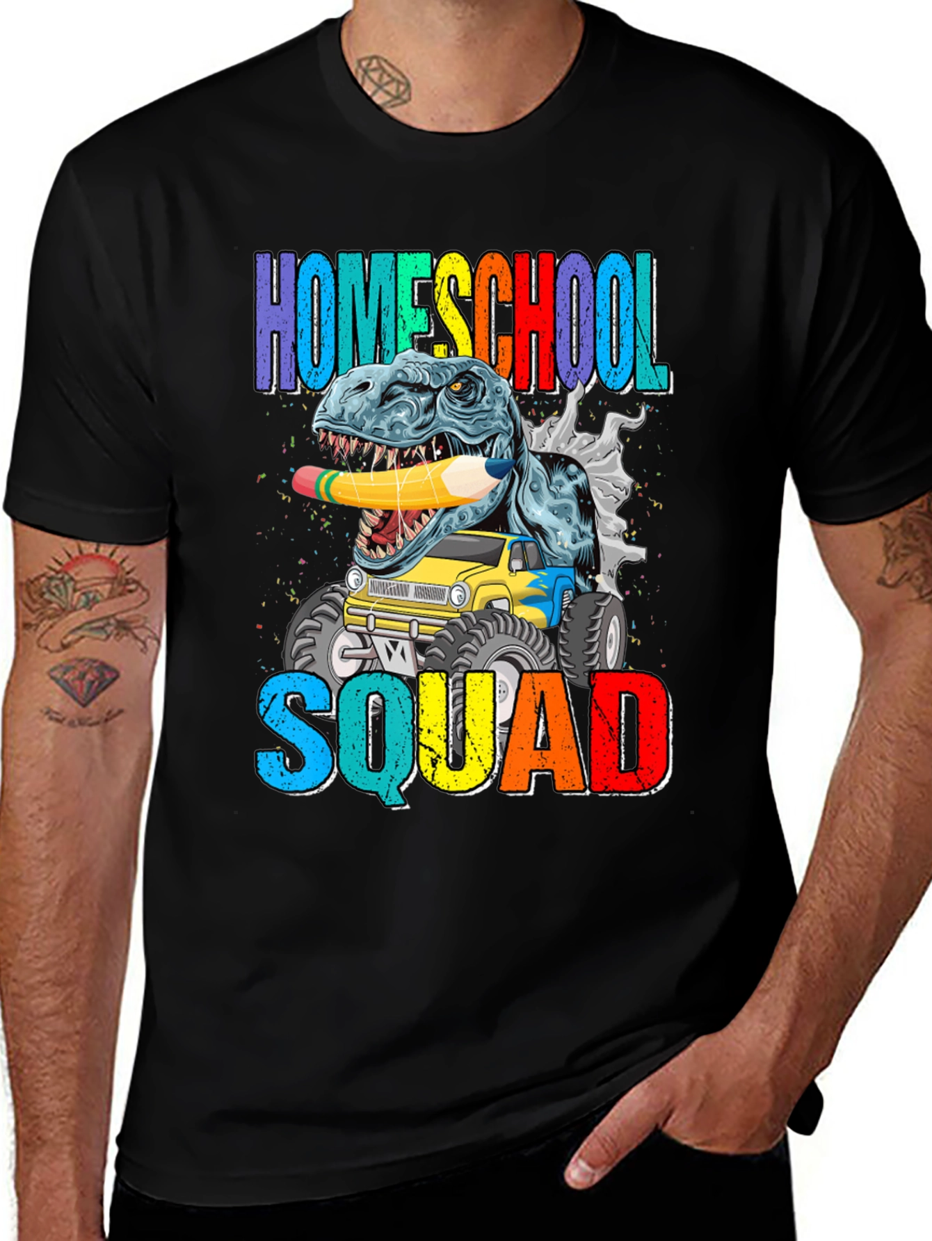 Black Homeschool Squad T-Shirt Dinosaur Monster Truck main image