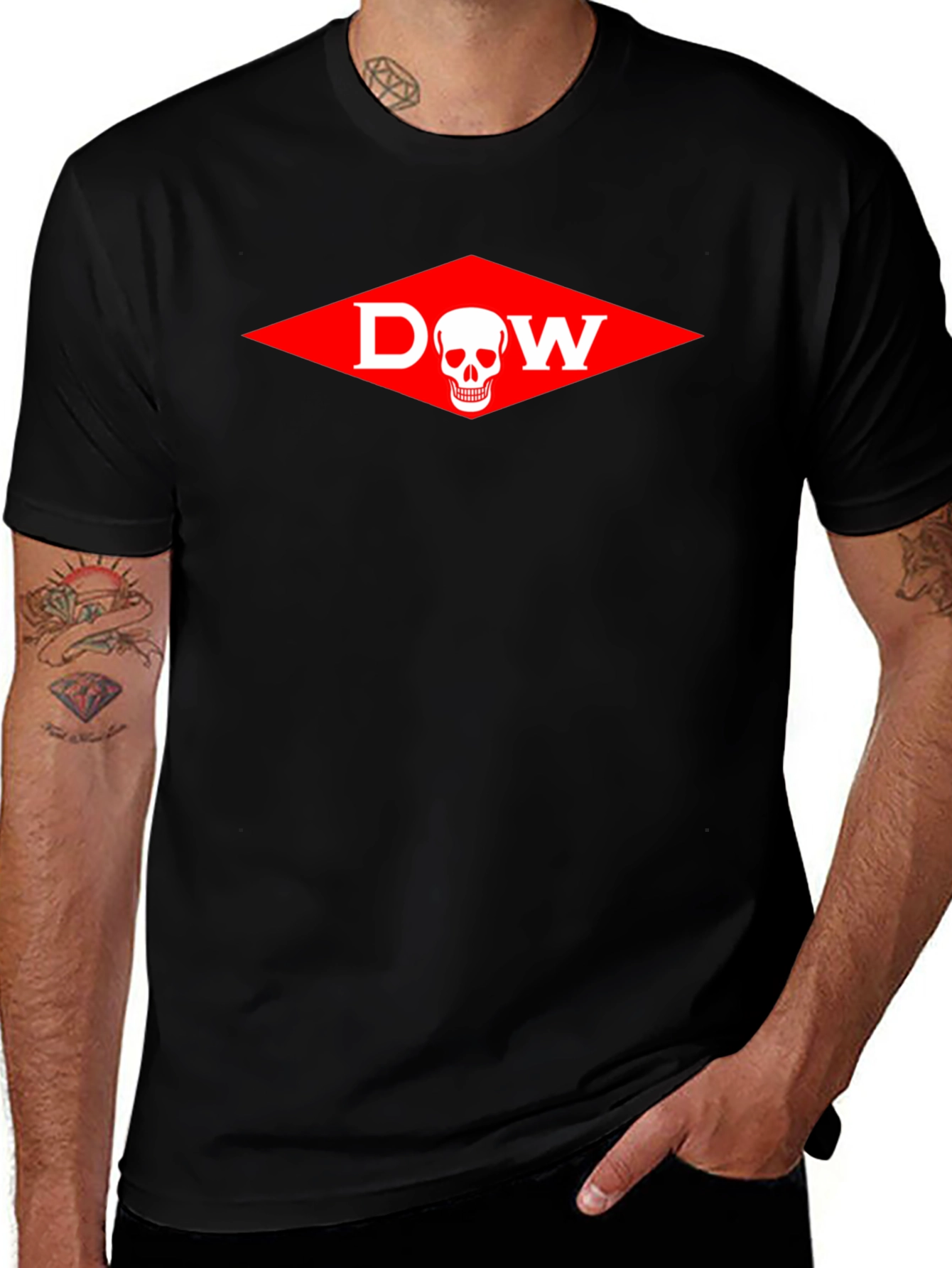 Variant 30 of Men's Black Tee with Skull "DoW" Graphic